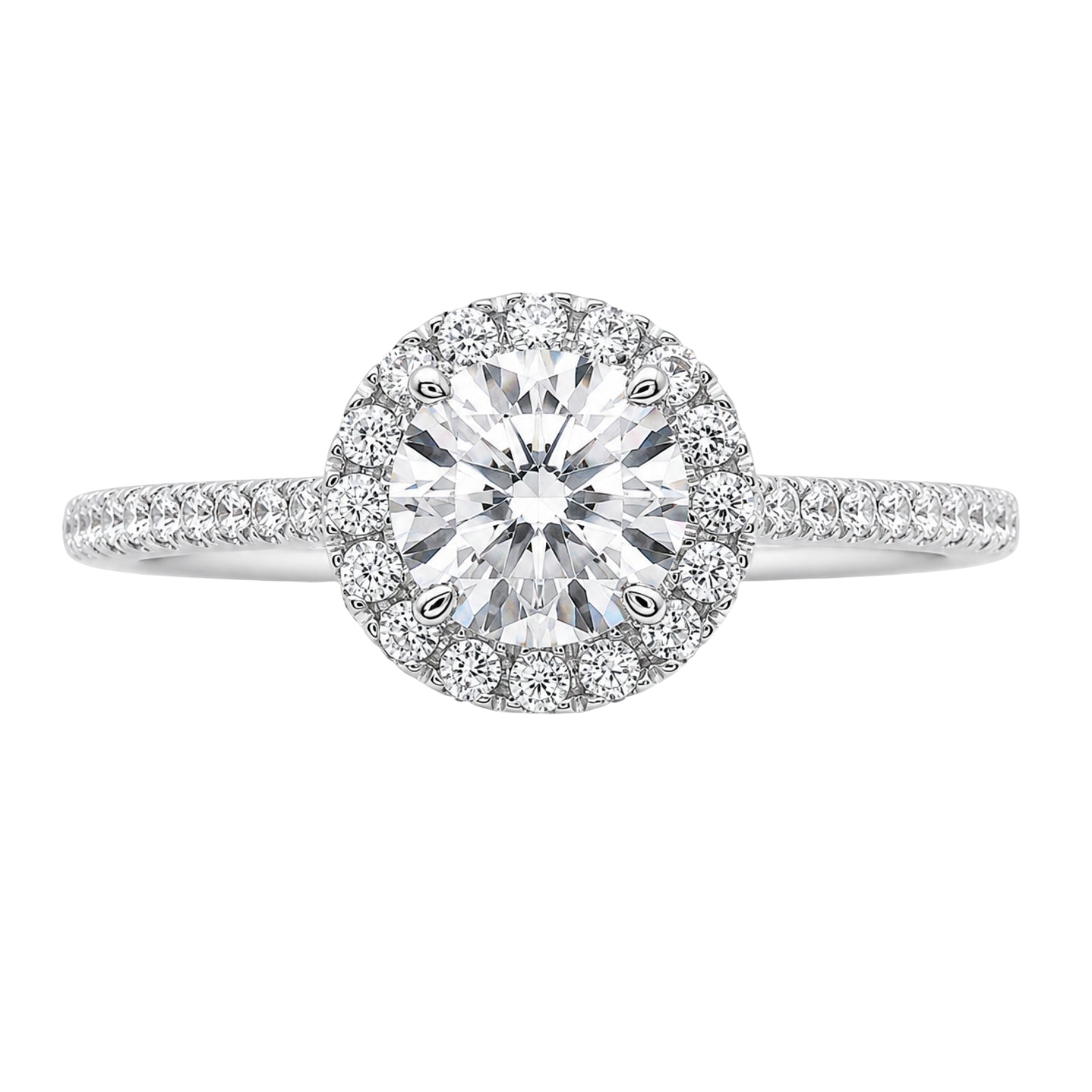 1.00-3.50 Carat T.W. Round-cut Lab Grown Diamond (F/VS+) 14K Gold Halo Ring
