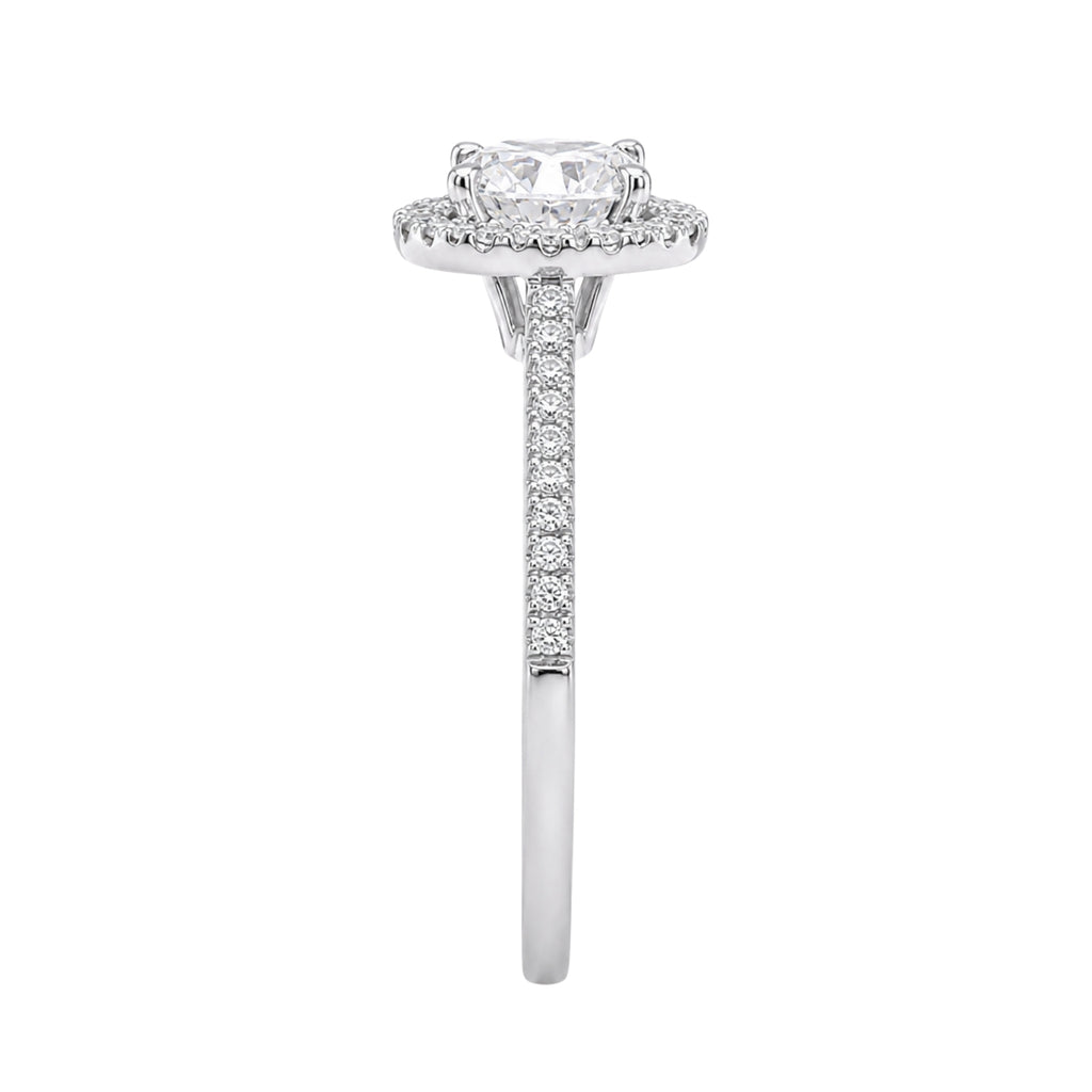 1.00-3.50 Carat T.W. Round-cut Lab Grown Diamond (F/VS+) 14K Gold Halo Ring