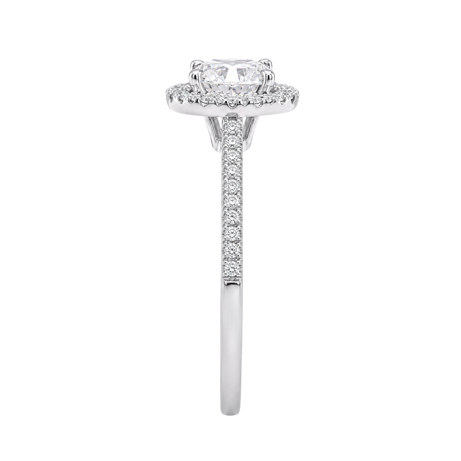 1.00-3.50 Carat T.W. Round-cut Lab Grown Diamond (F/VS+) 14K Gold Halo Ring