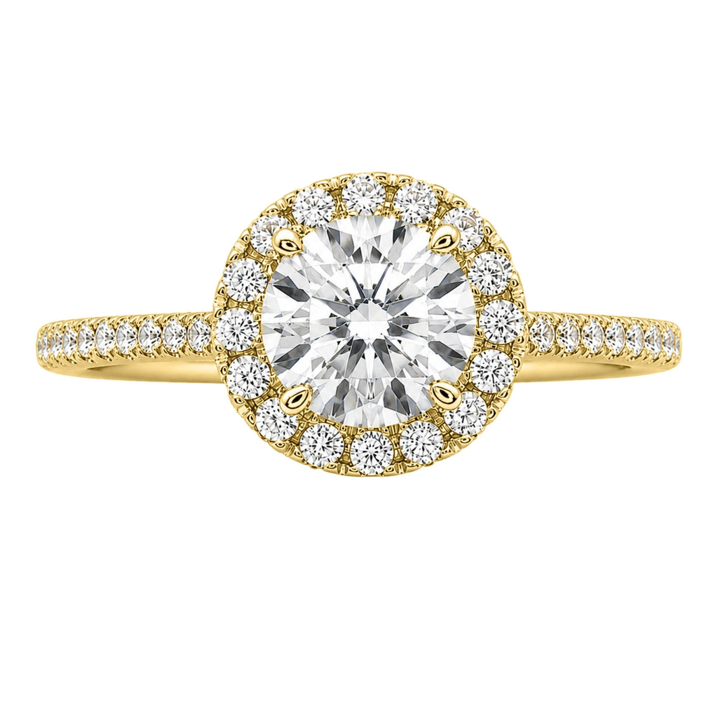1.00-3.50 Carat T.W. Round-cut Lab Grown Diamond (F/VS+) 14K Gold Halo Ring