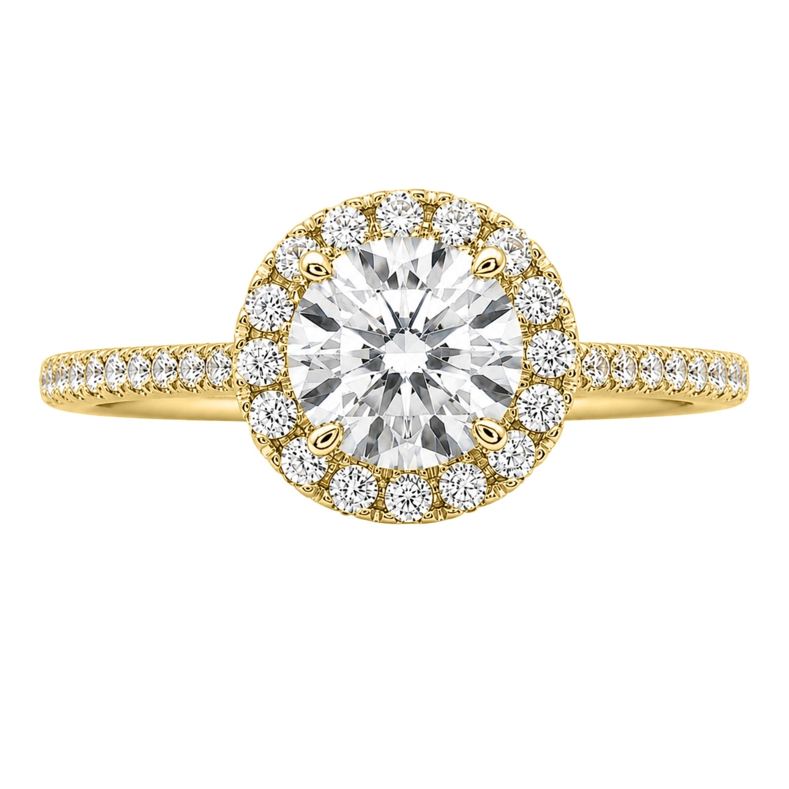 1.00-3.50 Carat T.W. Round-cut Lab Grown Diamond (F/VS+) 14K Gold Halo Ring