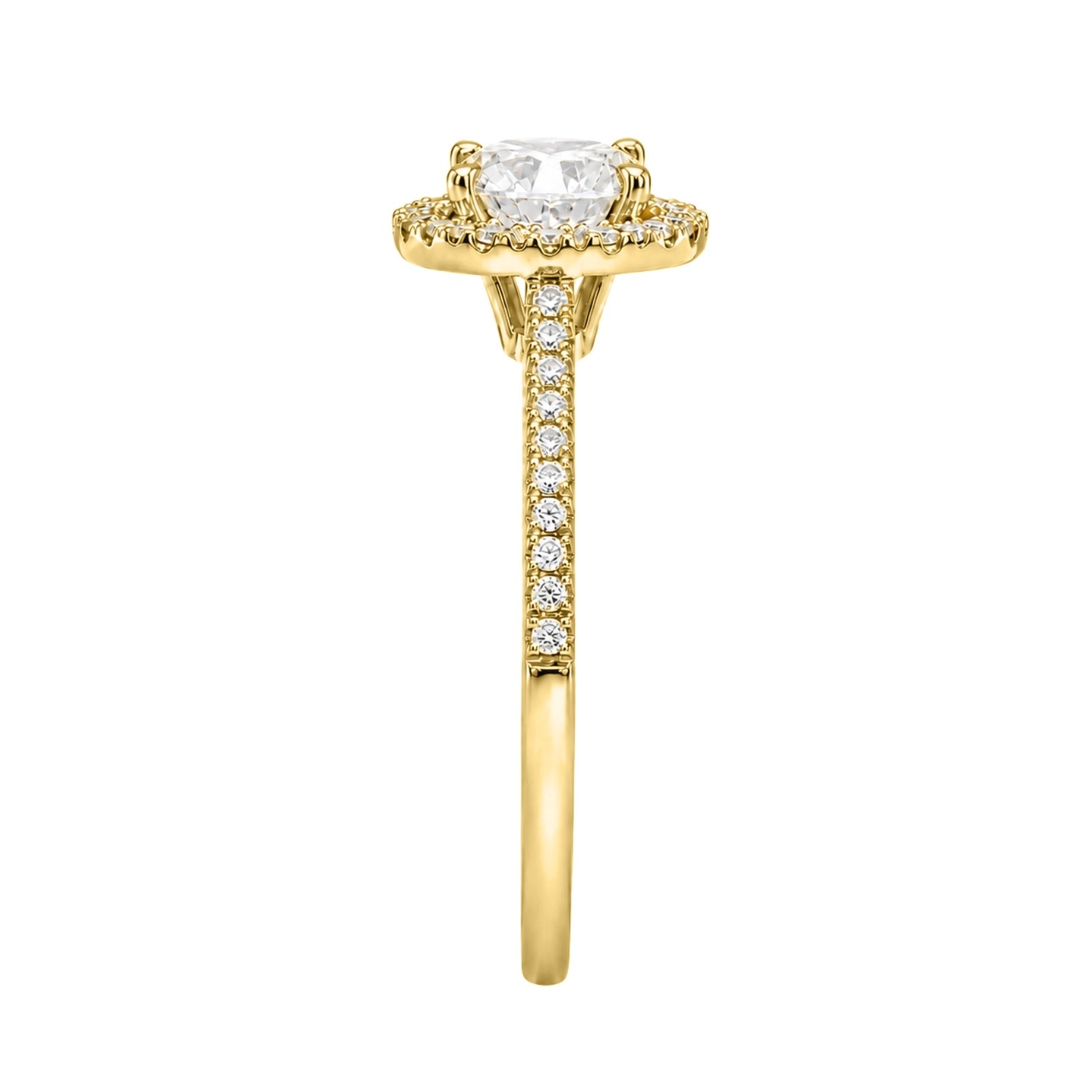 1.00-3.50 Carat T.W. Round-cut Lab Grown Diamond (F/VS+) 14K Gold Halo Ring