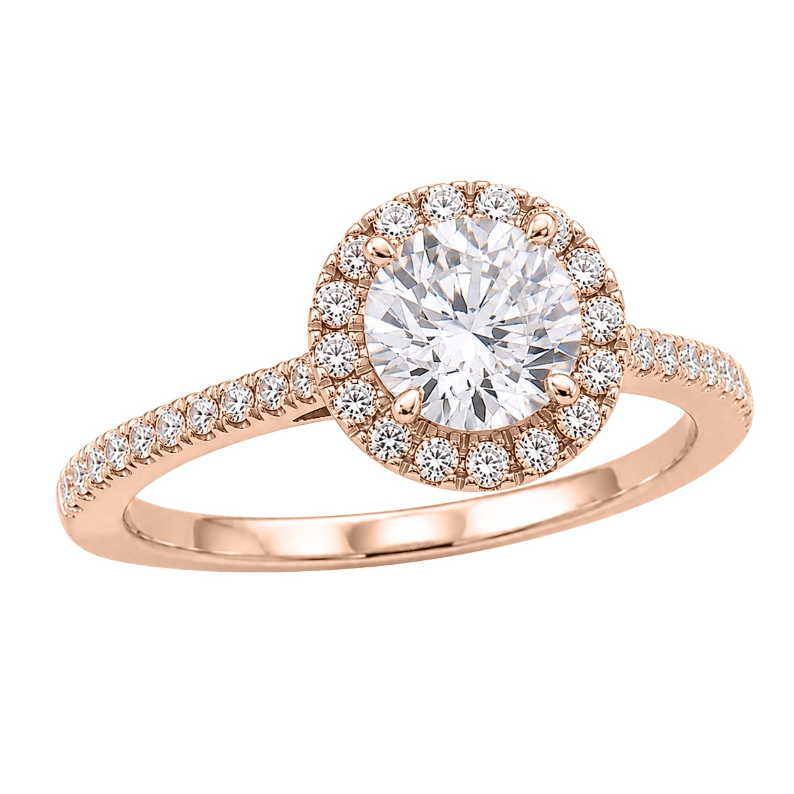 1.00-3.50 Carat T.W. Round-cut Lab Grown Diamond (F/VS+) 14K Gold Halo Ring