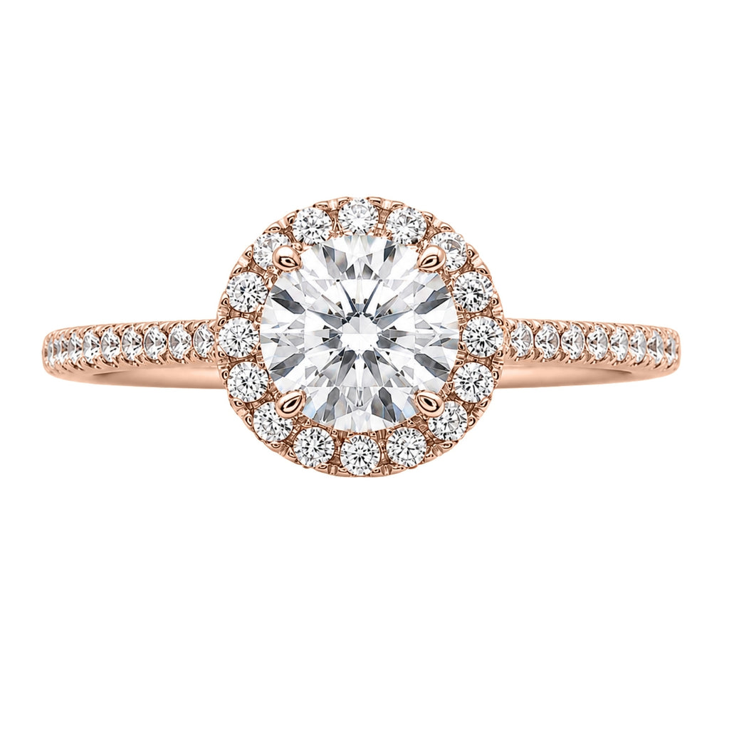 1.00-3.50 Carat T.W. Round-cut Lab Grown Diamond (F/VS+) 14K Gold Halo Ring
