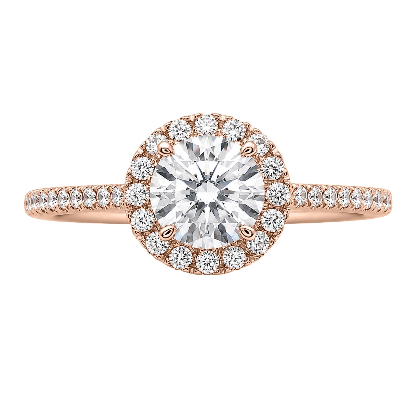 1.00-3.50 Carat T.W. Round-cut Lab Grown Diamond (F/VS+) 14K Gold Halo Ring