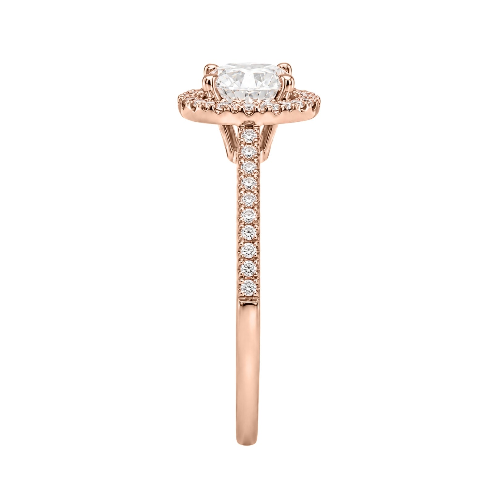 1.00-3.50 Carat T.W. Round-cut Lab Grown Diamond (F/VS+) 14K Gold Halo Ring