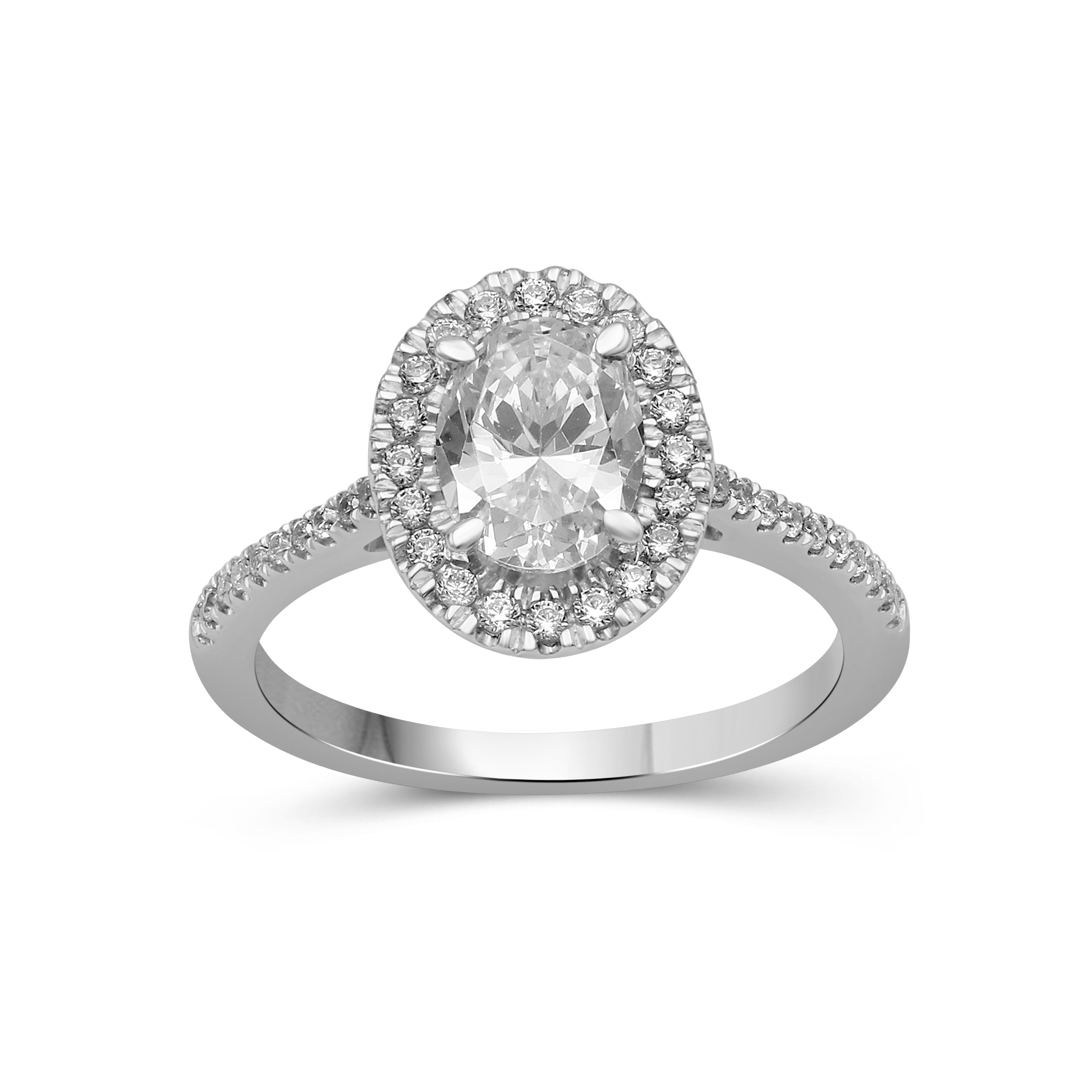 1.00-3.50 Carat T.W. Oval & Round-cut Lab Grown Diamond (F/VS+) 14K Gold Halo Ring