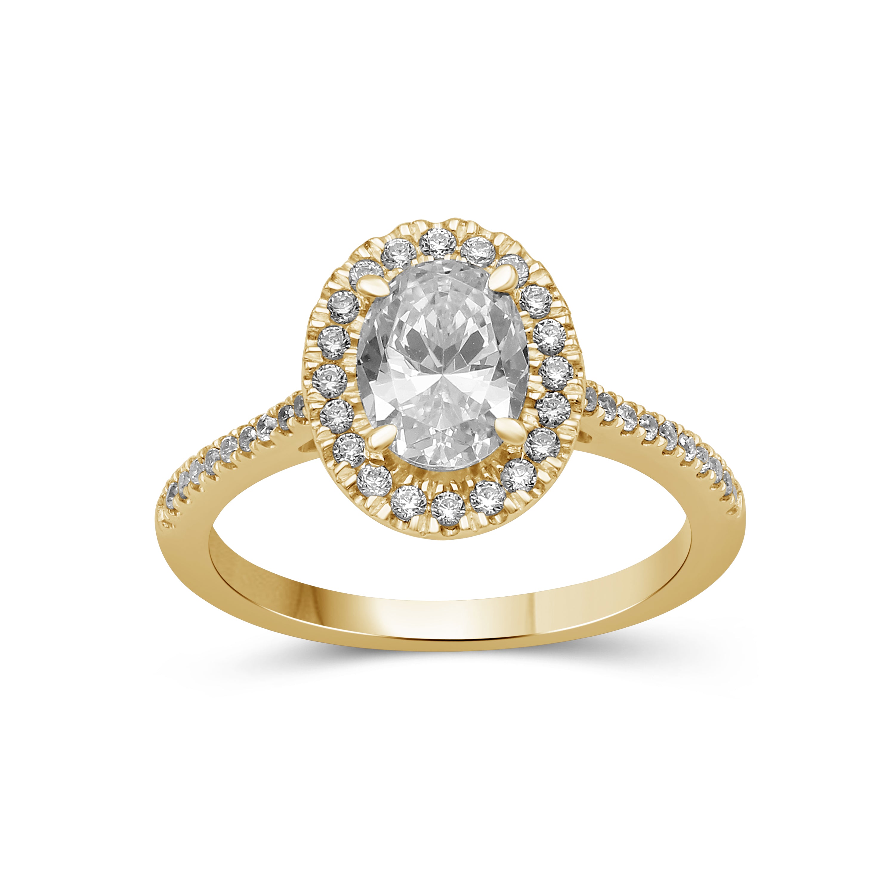 1.00-3.50 Carat T.W. Oval & Round-cut Lab Grown Diamond (F/VS+) 14K Gold Halo Ring