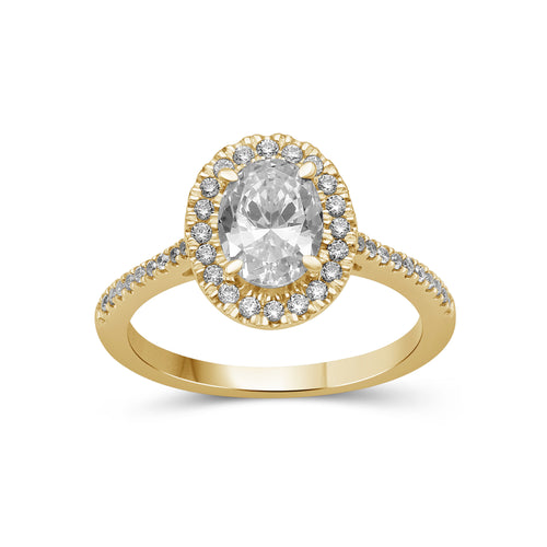 1.00-3.50 Carat T.W. Oval & Round-cut Lab Grown Diamond (F/VS+) 14K Gold Halo Ring
