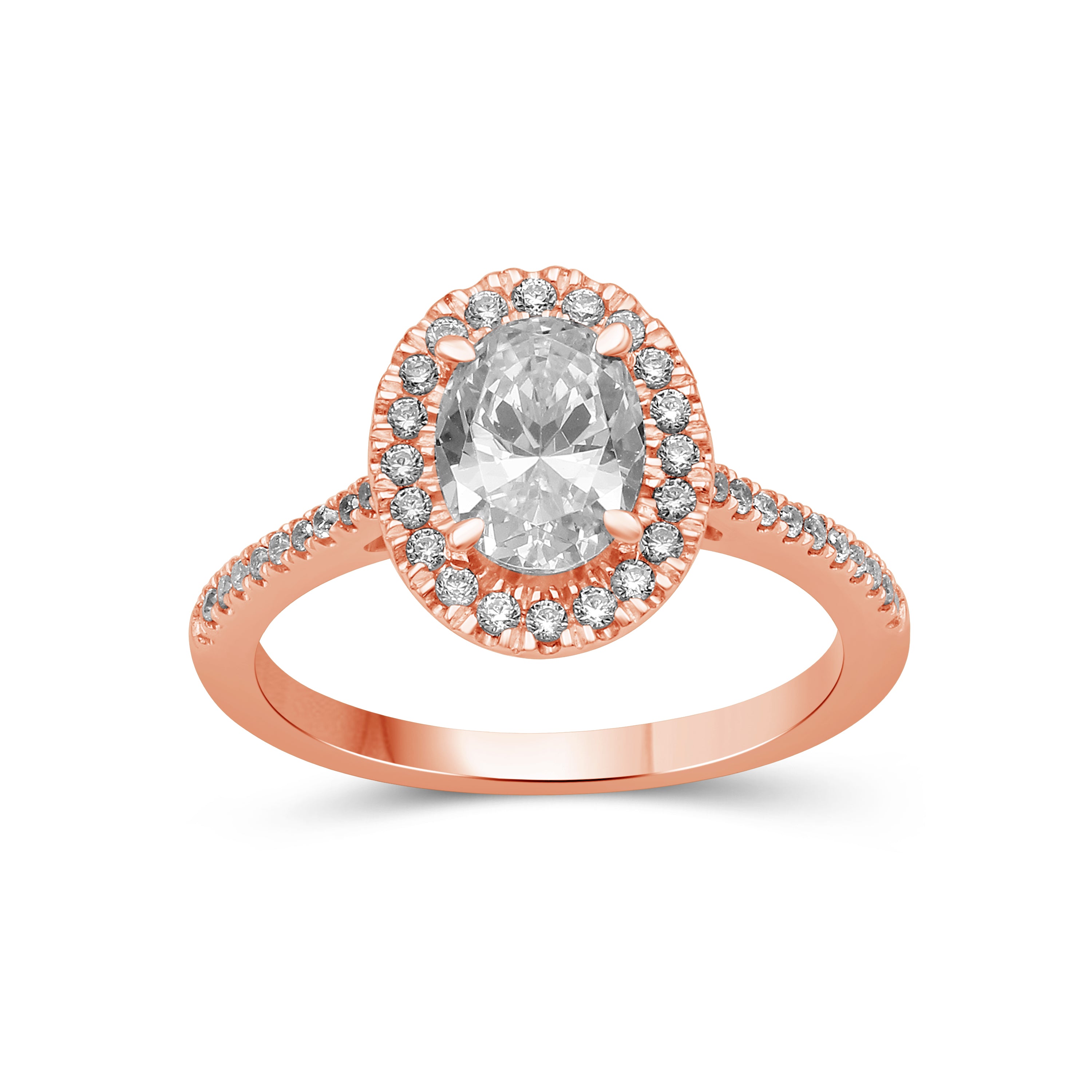 1.00-3.50 Carat T.W. Oval & Round-cut Lab Grown Diamond (F/VS+) 14K Gold Halo Ring