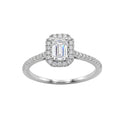 1.00-3.50 Carat T.W. Emerald & Round-cut Lab Grown Diamond (F/VS+) 14K Gold Halo Ring