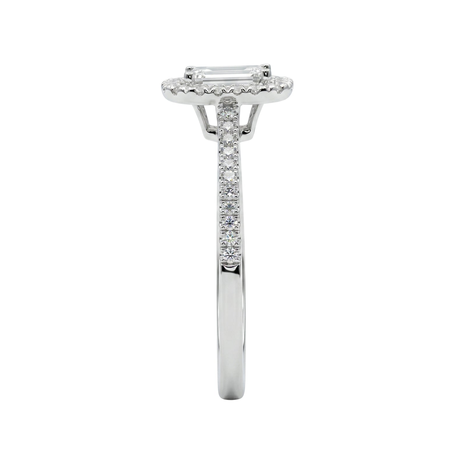 1.00-3.50 Carat T.W. Emerald & Round-cut Lab Grown Diamond (F/VS+) 14K Gold Halo Ring