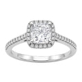 1.00-3.50 Carat T.W. Cushion & Round-cut Lab Grown Diamond (F/VS+) 14K Gold Halo Ring