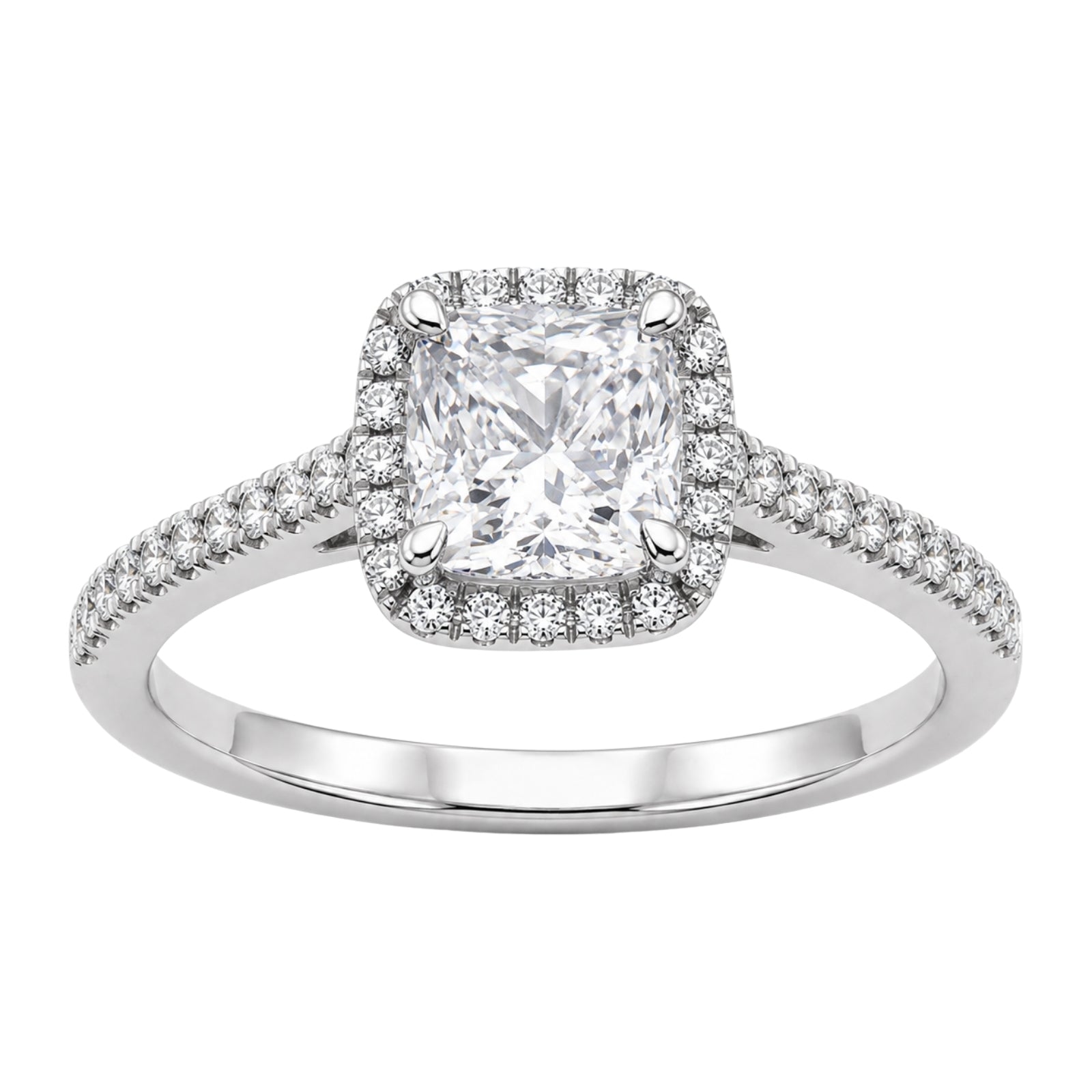 1.00-3.50 Carat T.W. Cushion & Round-cut Lab Grown Diamond (F/VS+) 14K Gold Halo Ring