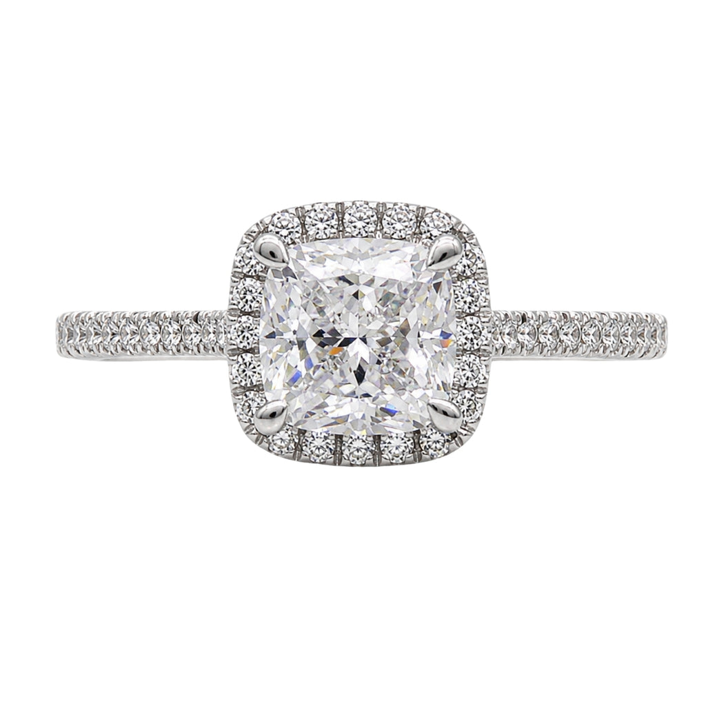 1.00-3.50 Carat T.W. Cushion & Round-cut Lab Grown Diamond (F/VS+) 14K Gold Halo Ring
