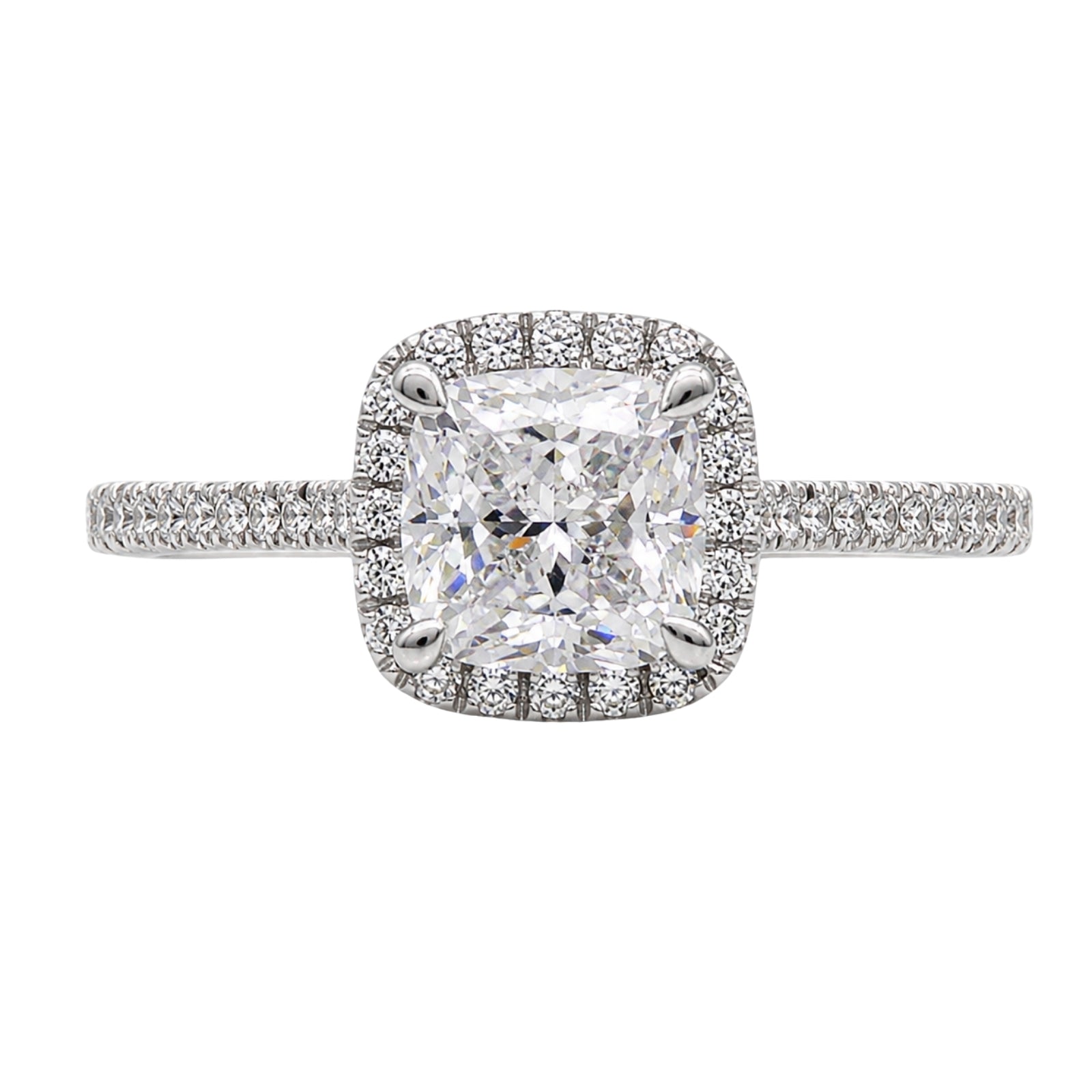 1.00-3.50 Carat T.W. Cushion & Round-cut Lab Grown Diamond (F/VS+) 14K Gold Halo Ring