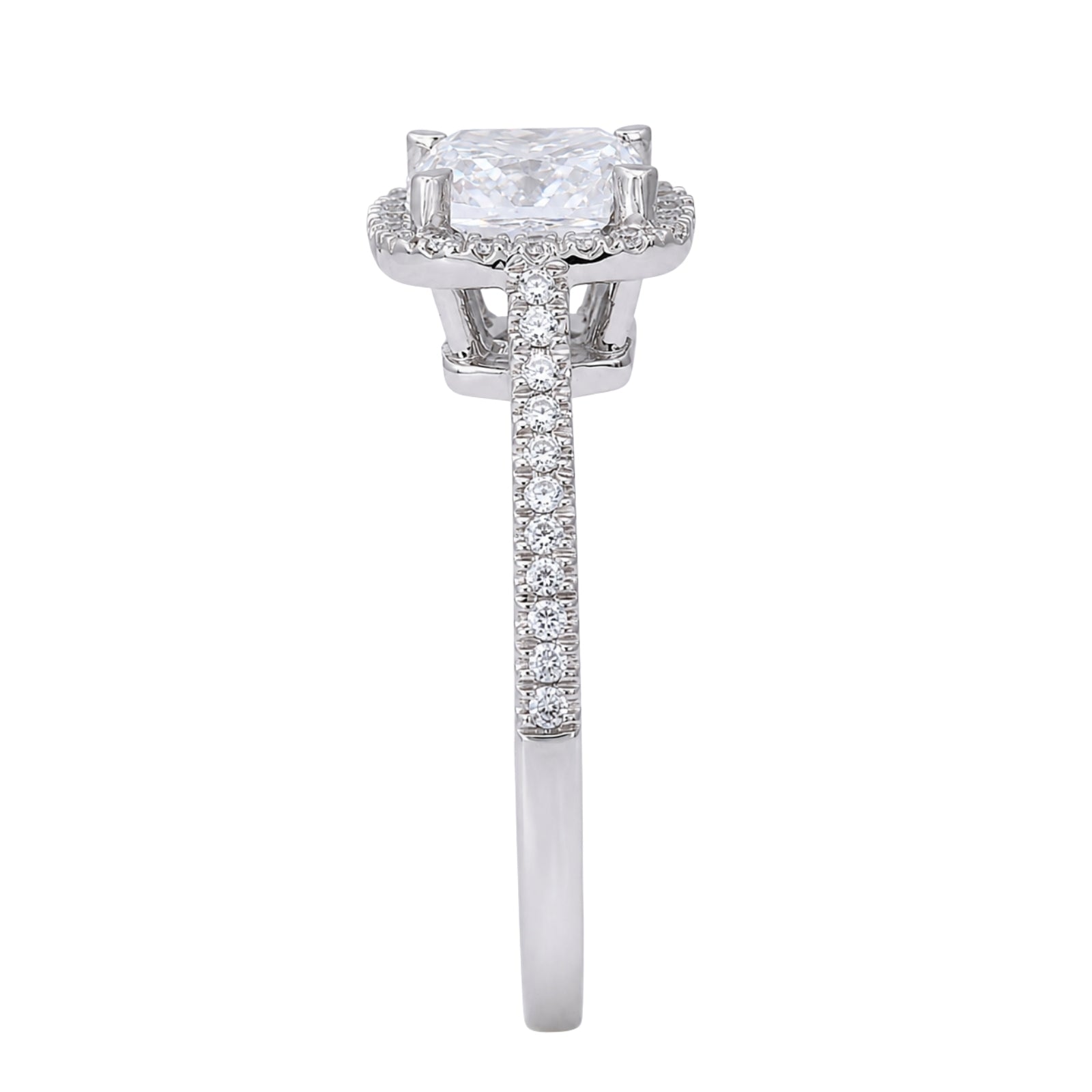 1.00-3.50 Carat T.W. Cushion & Round-cut Lab Grown Diamond (F/VS+) 14K Gold Halo Ring