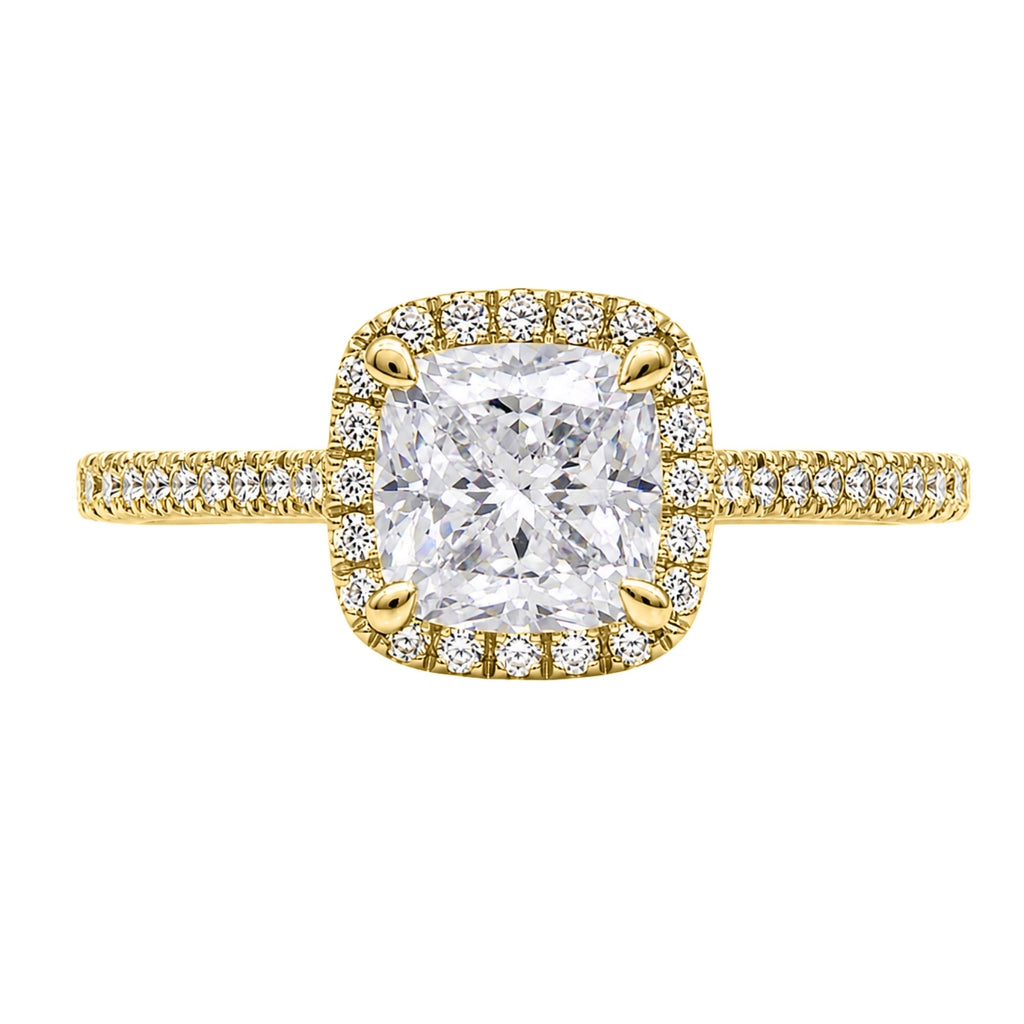 1.00-3.50 Carat T.W. Cushion & Round-cut Lab Grown Diamond (F/VS+) 14K Gold Halo Ring