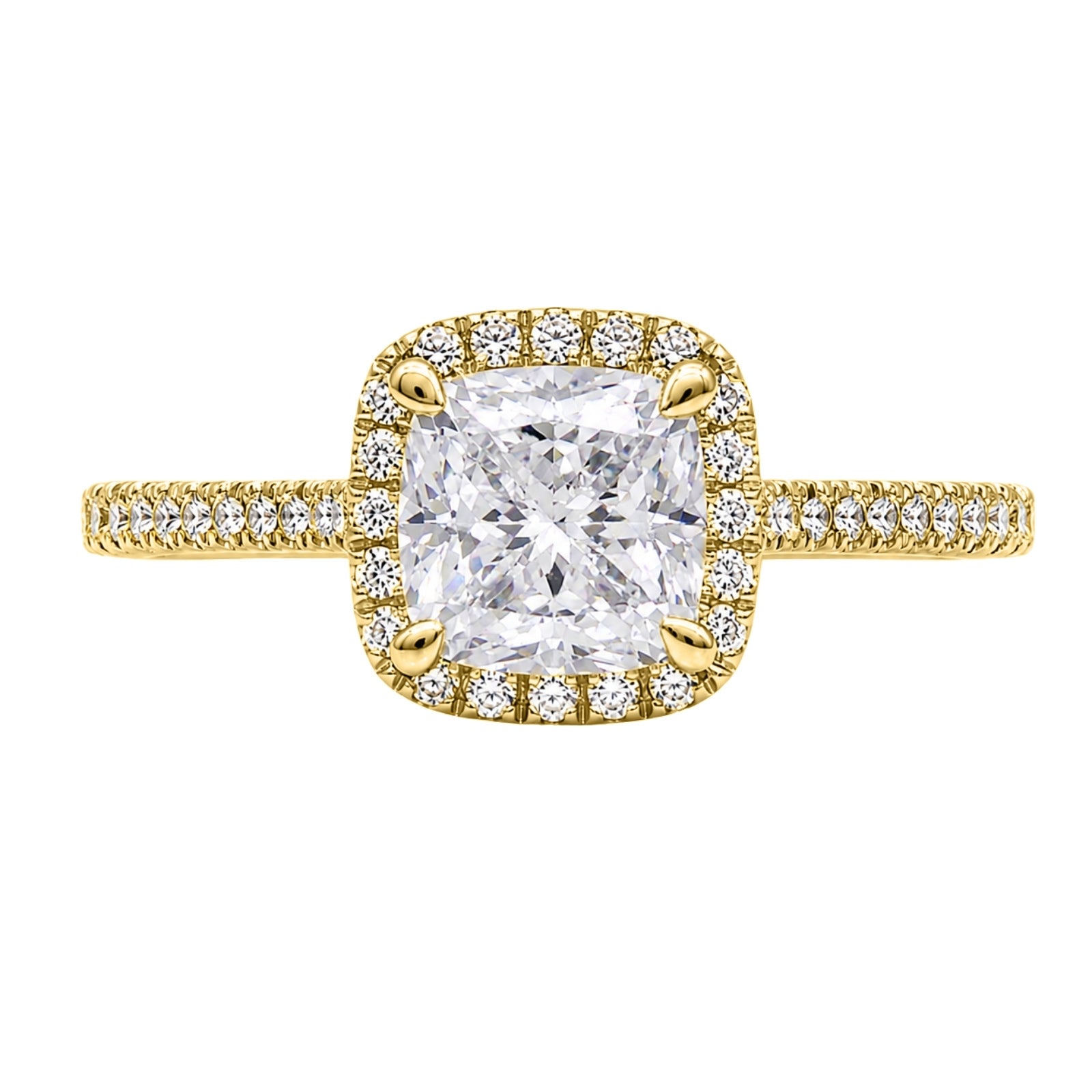 1.00-3.50 Carat T.W. Cushion & Round-cut Lab Grown Diamond (F/VS+) 14K Gold Halo Ring