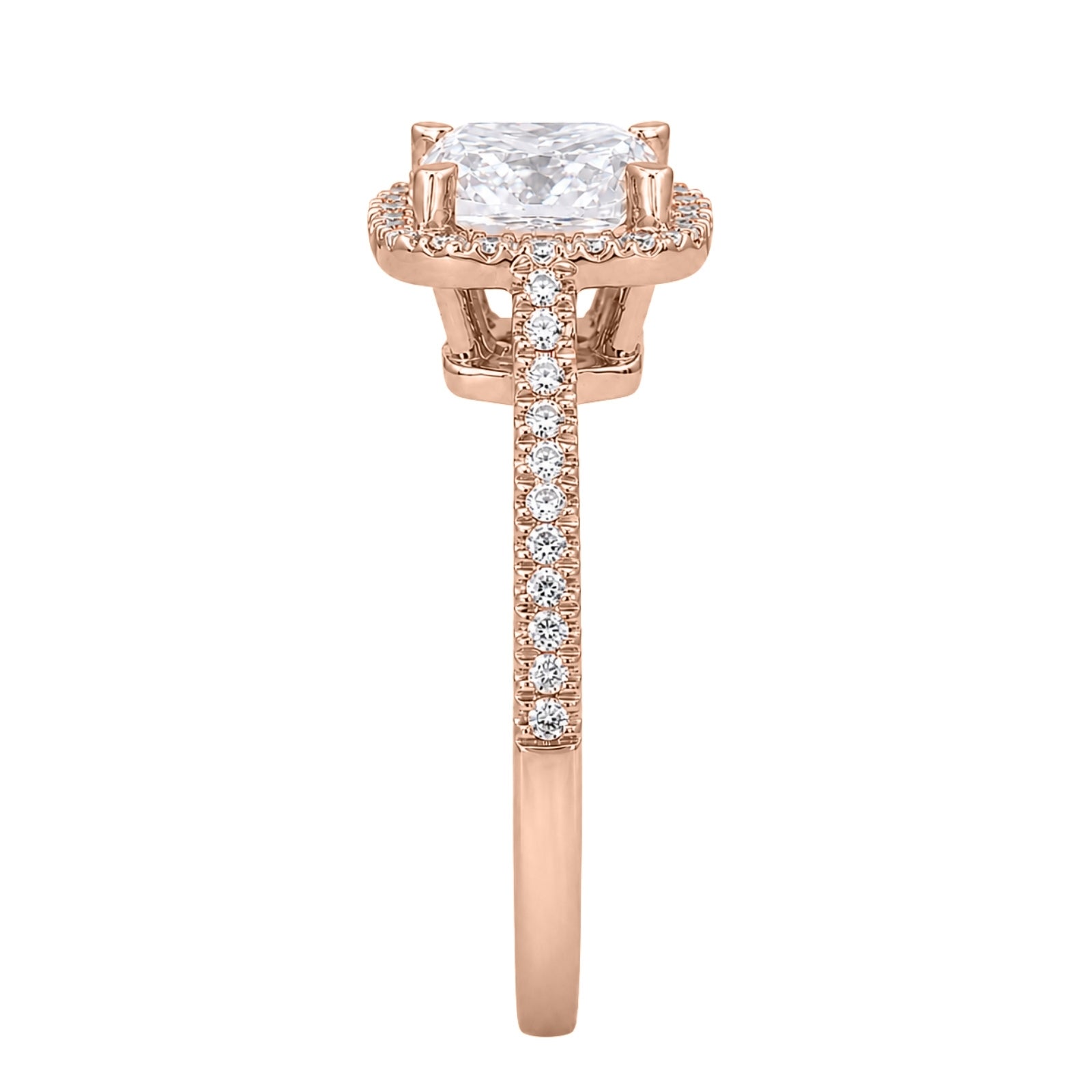 1.00-3.50 Carat T.W. Cushion & Round-cut Lab Grown Diamond (F/VS+) 14K Gold Halo Ring
