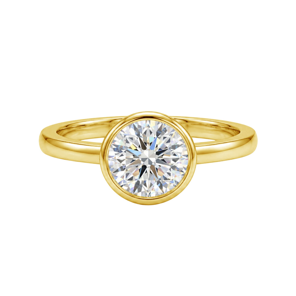 1.00-6.00 Carat T.W. Round-cut IGI Certified Lab Grown Diamond (F/VS+) 14K Gold Bezel Set Ring