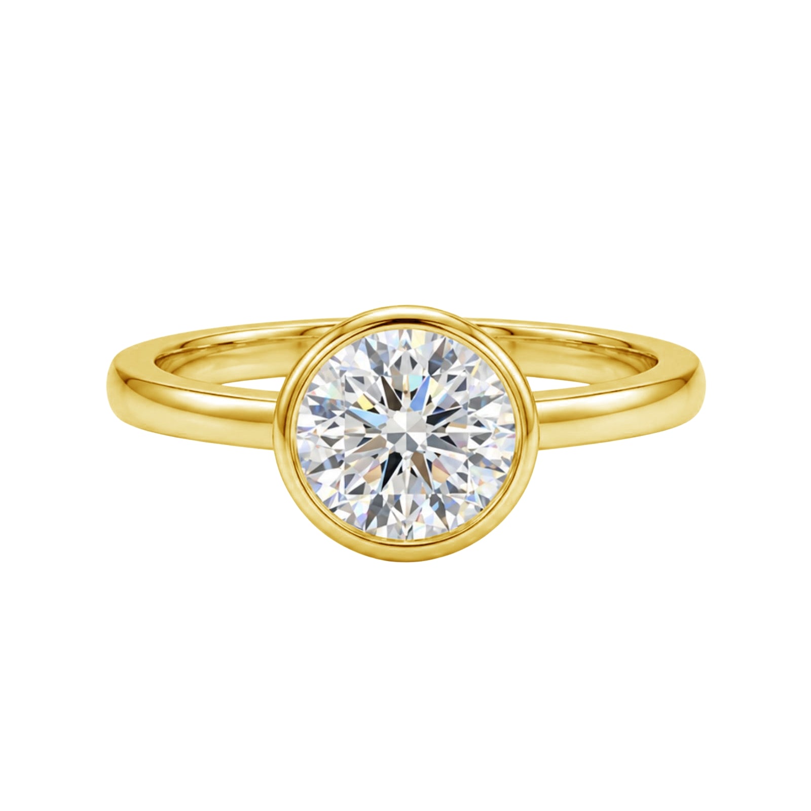 1.00-6.00 Carat T.W. Round-cut IGI Certified Lab Grown Diamond (F/VS+) 14K Gold Bezel Set Ring
