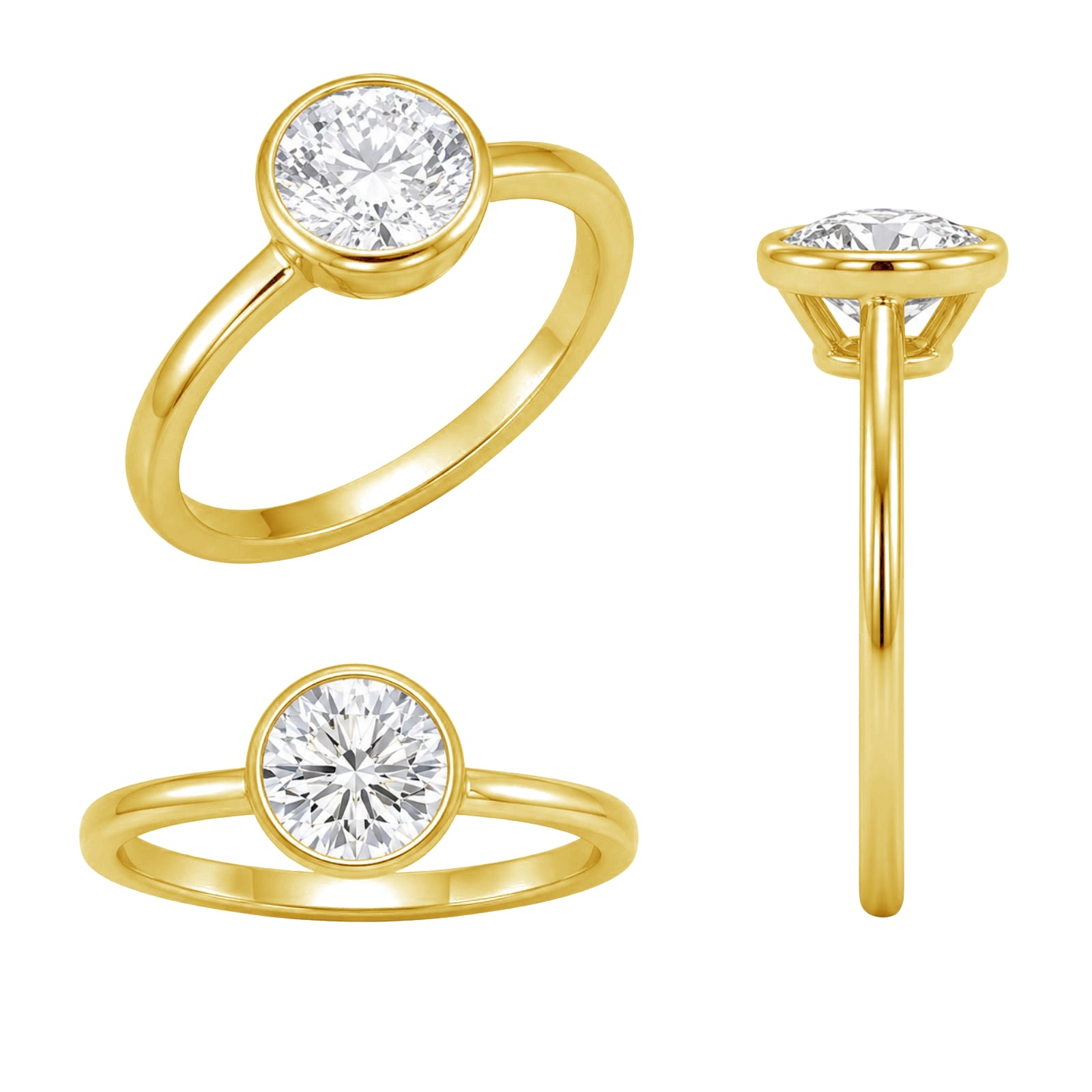 1.00-6.00 Carat T.W. Round-cut IGI Certified Lab Grown Diamond (F/VS+) 14K Gold Bezel Set Ring