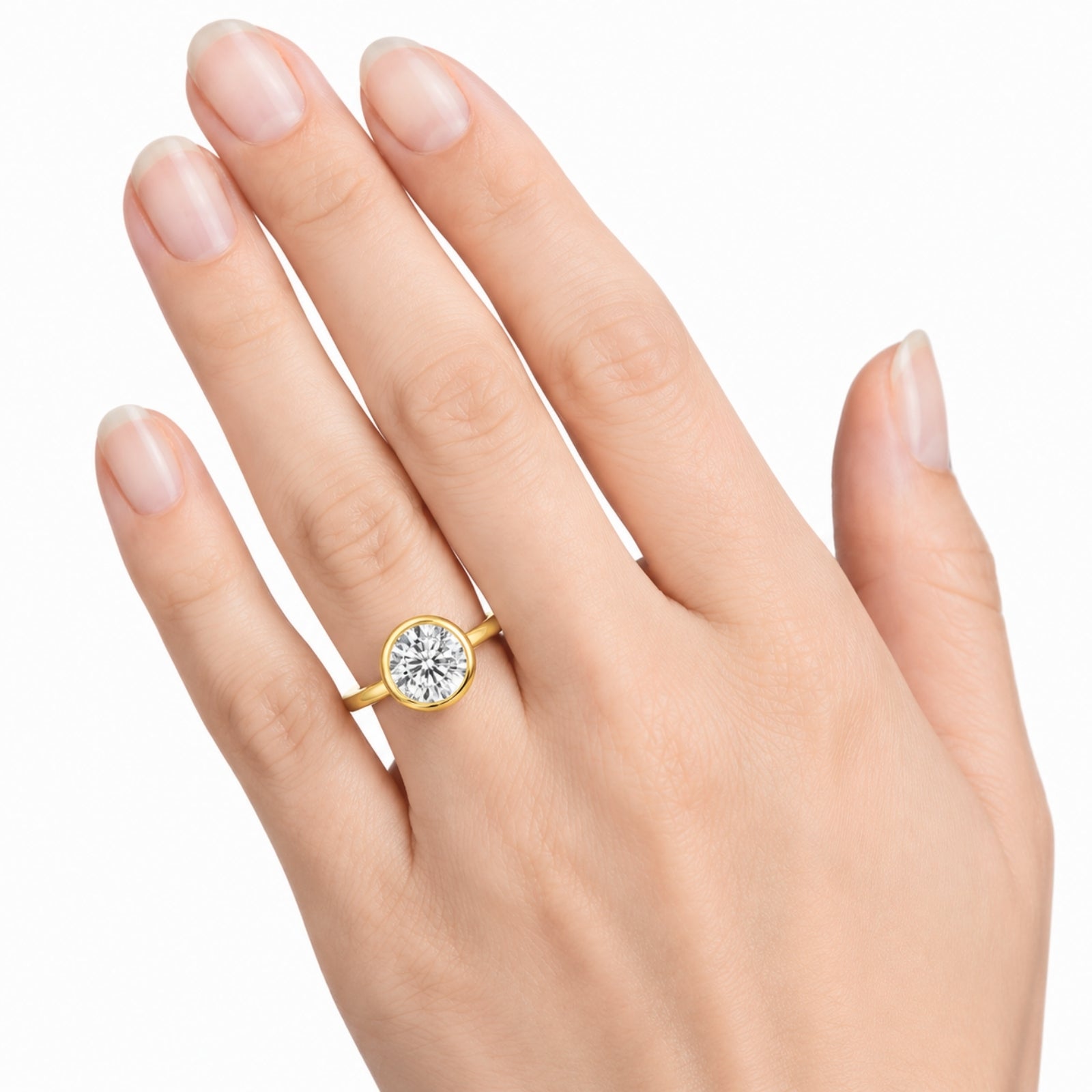 1.00-6.00 Carat T.W. Round-cut IGI Certified Lab Grown Diamond (F/VS+) 14K Gold Bezel Set Ring