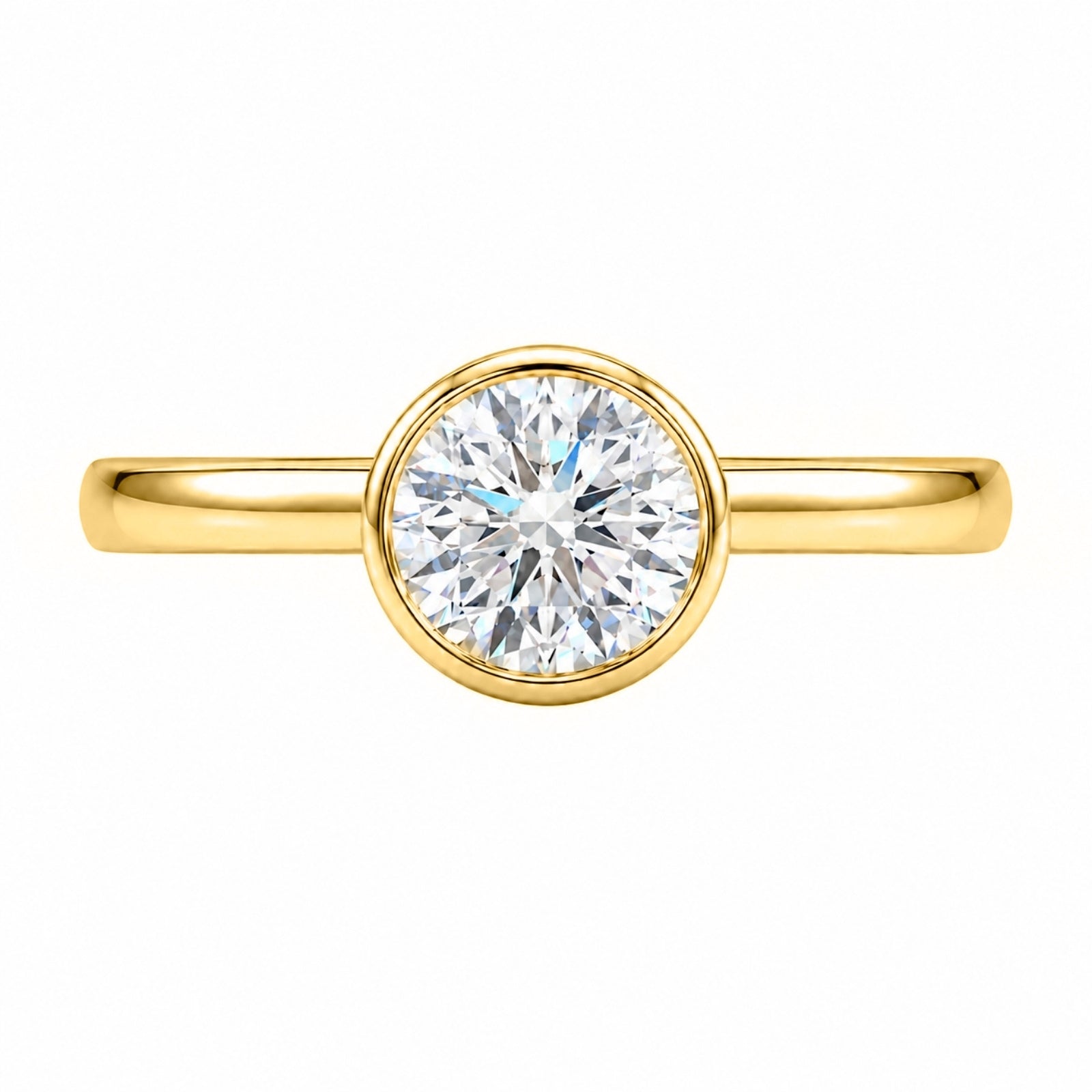 1.00-6.00 Carat T.W. Round-cut IGI Certified Lab Grown Diamond (F/VS+) 14K Gold Bezel Set Ring