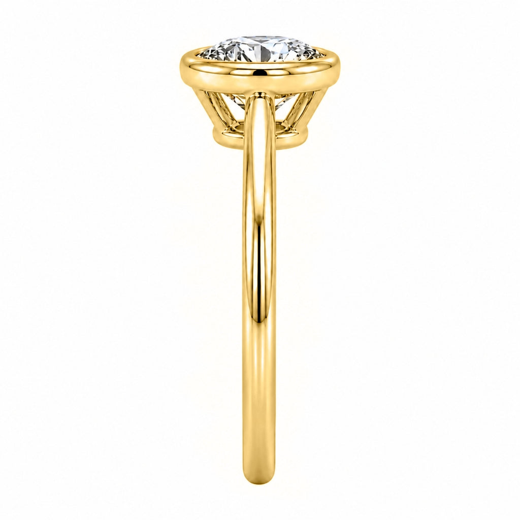 1.00-6.00 Carat T.W. Round-cut IGI Certified Lab Grown Diamond (F/VS+) 14K Gold Bezel Set Ring