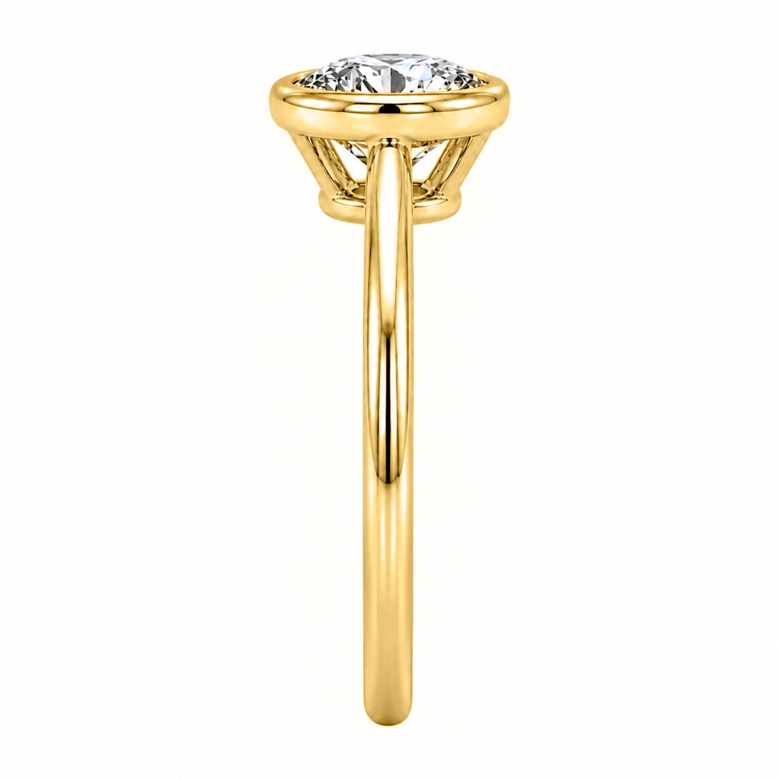1.00-6.00 Carat T.W. Round-cut IGI Certified Lab Grown Diamond (F/VS+) 14K Gold Bezel Set Ring