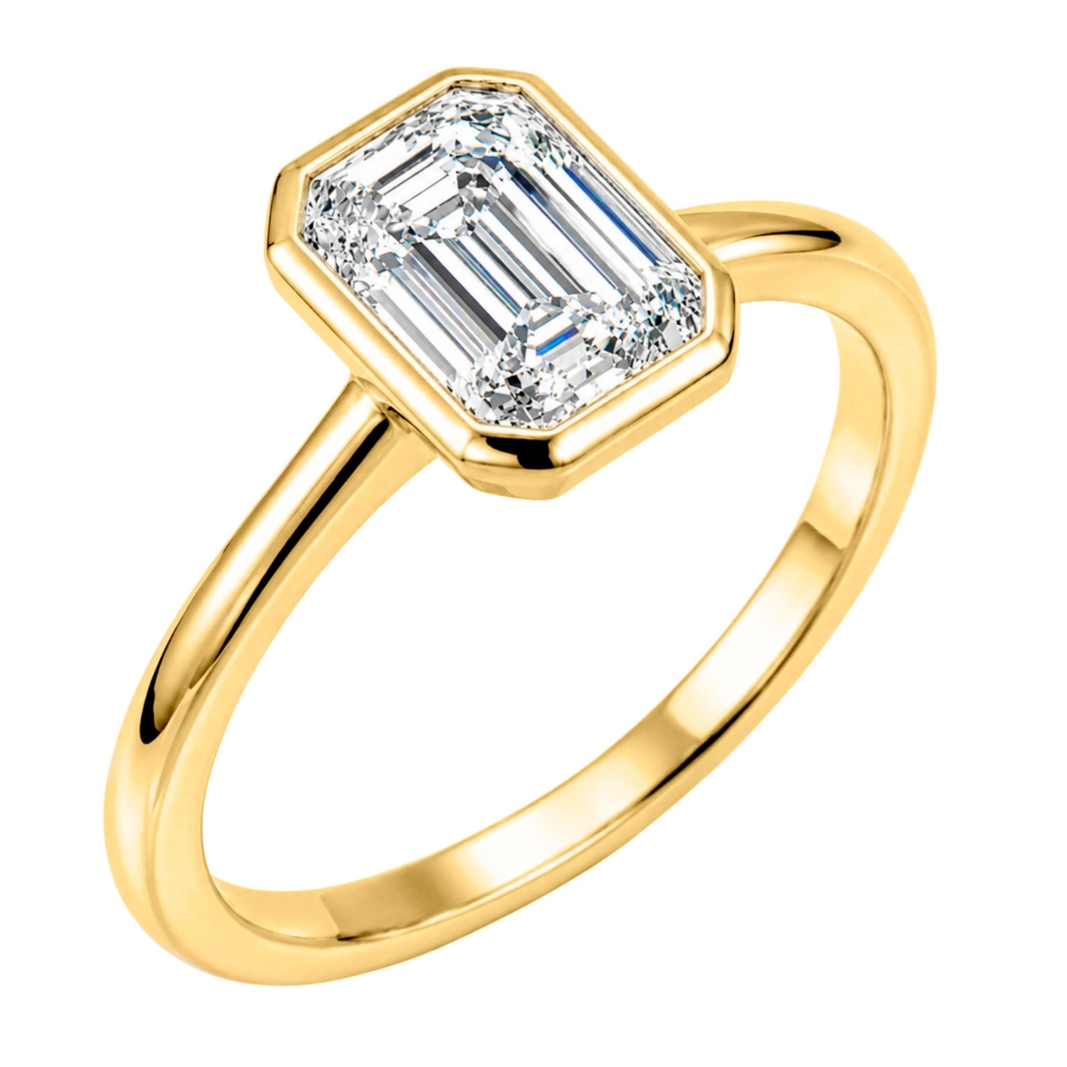 1.00-6.00 Carat T.W. Emerald-cut IGI Certified Lab Grown Diamond (F/VS+) 14K Gold Bezel Set Ring