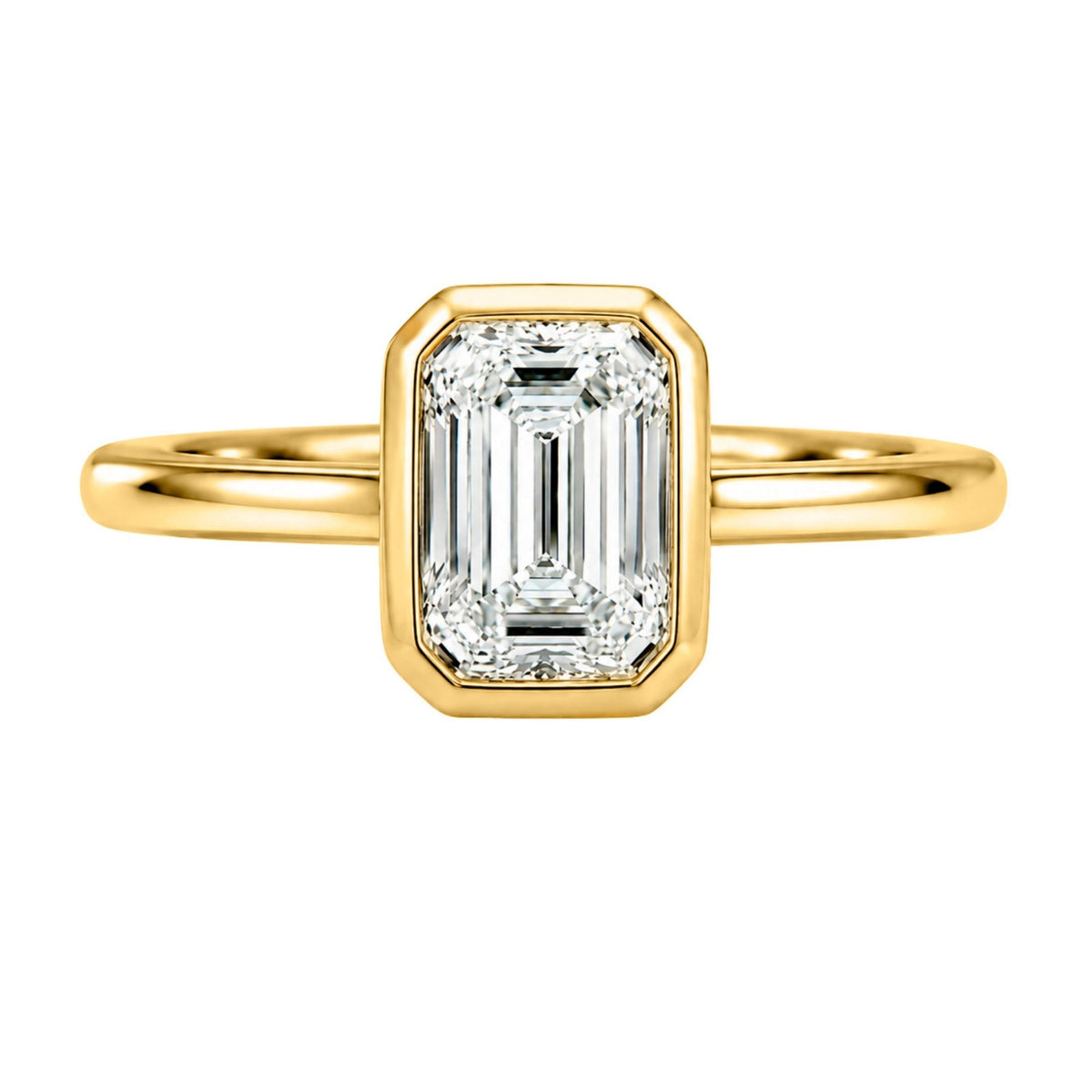 1.00-6.00 Carat T.W. Emerald-cut IGI Certified Lab Grown Diamond (F/VS+) 14K Gold Bezel Set Ring