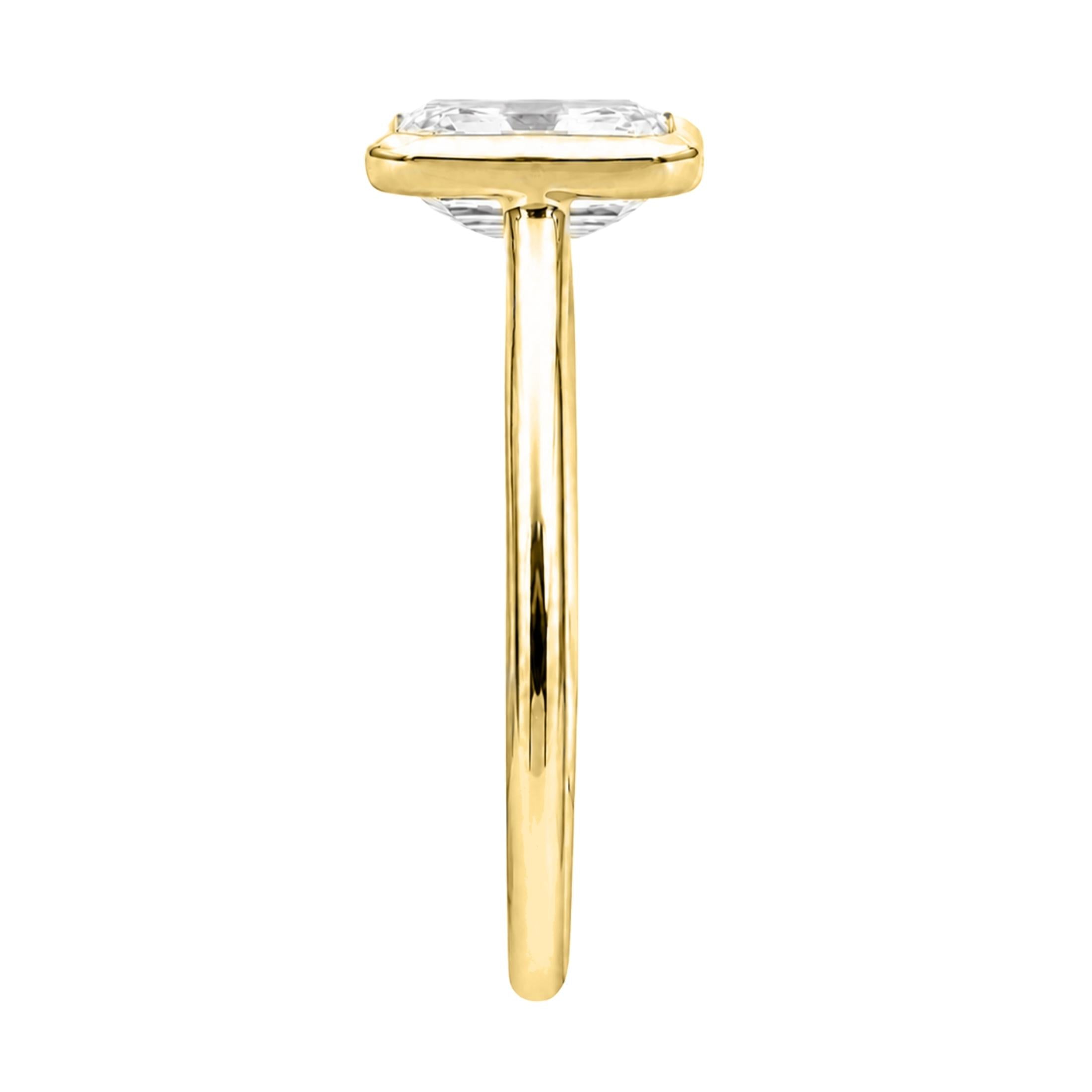 1.00-6.00 Carat T.W. Emerald-cut IGI Certified Lab Grown Diamond (F/VS+) 14K Gold Bezel Set Ring