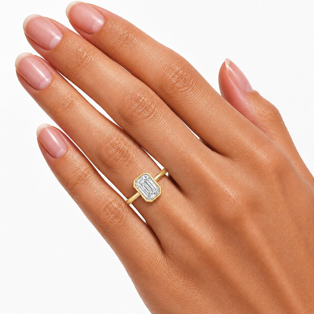 1.00-6.00 Carat T.W. Emerald-cut IGI Certified Lab Grown Diamond (F/VS+) 14K Gold Bezel Set Ring
