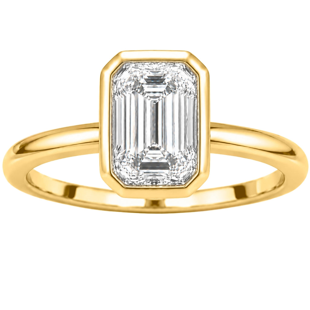 1.00-6.00 Carat T.W. Emerald-cut IGI Certified Lab Grown Diamond (F/VS+) 14K Gold Bezel Set Ring