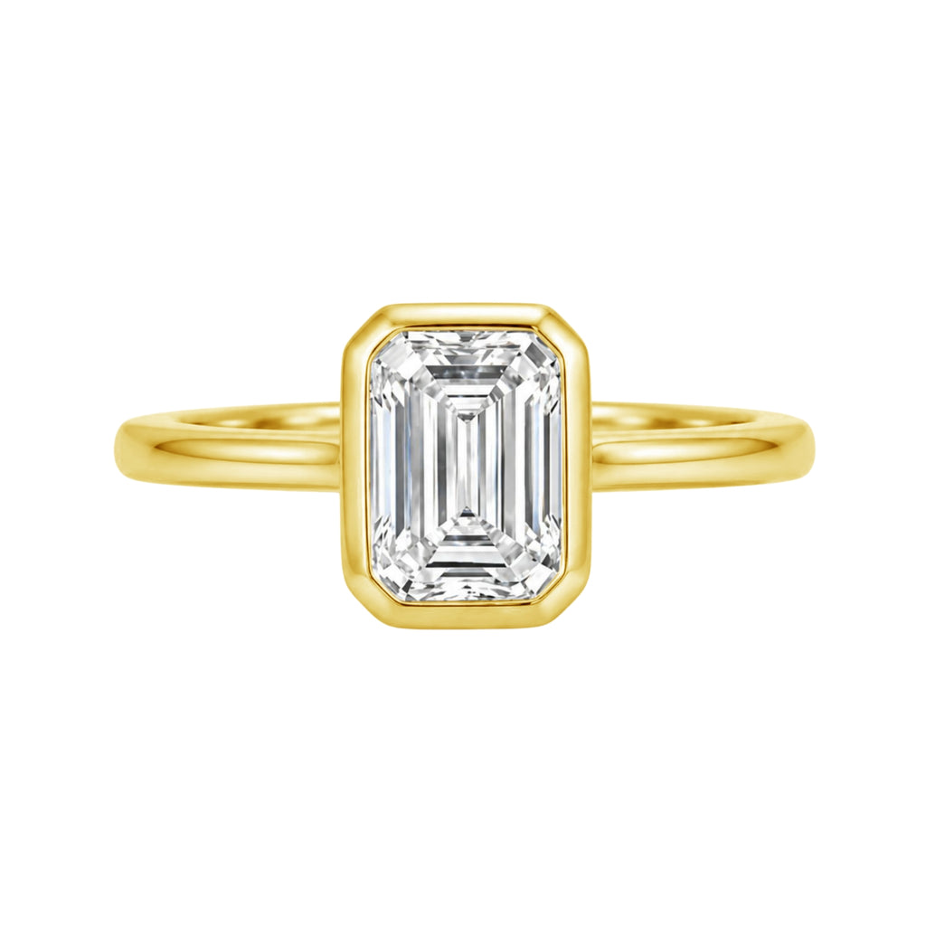 1.00-6.00 Carat T.W. Emerald-cut IGI Certified Lab Grown Diamond (F/VS+) 14K Gold Bezel Set Ring
