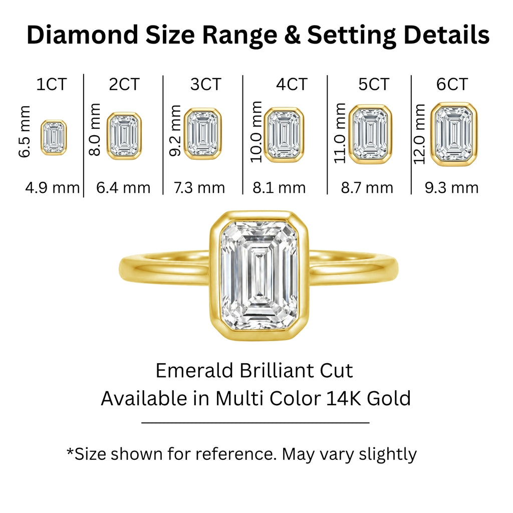 1.00-6.00 Carat T.W. Emerald-cut IGI Certified Lab Grown Diamond (F/VS+) 14K Gold Bezel Set Ring