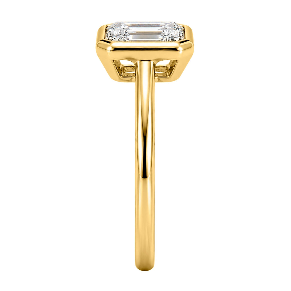1.00-6.00 Carat T.W. Emerald-cut IGI Certified Lab Grown Diamond (F/VS+) 14K Gold Bezel Set Ring