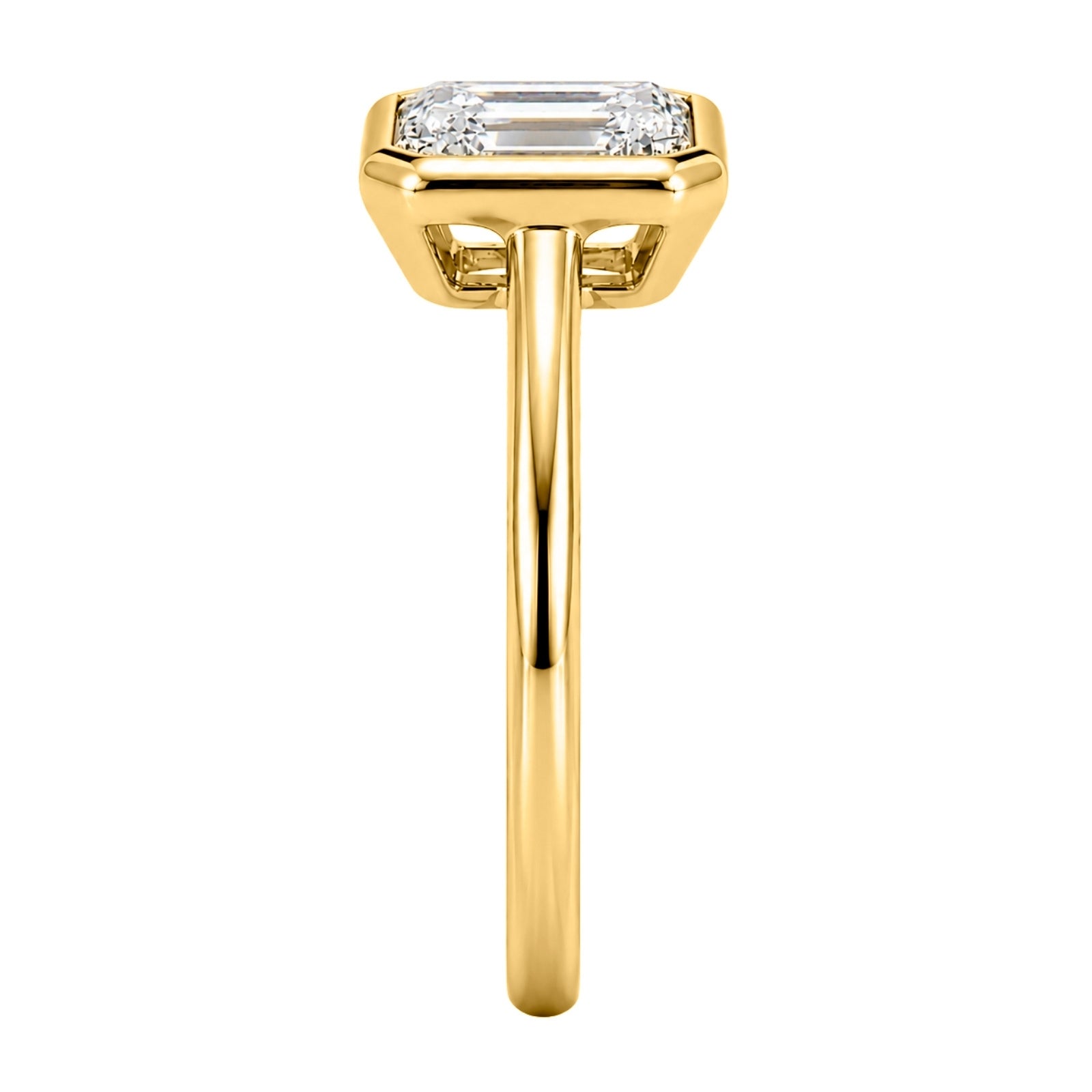 1.00-6.00 Carat T.W. Emerald-cut IGI Certified Lab Grown Diamond (F/VS+) 14K Gold Bezel Set Ring