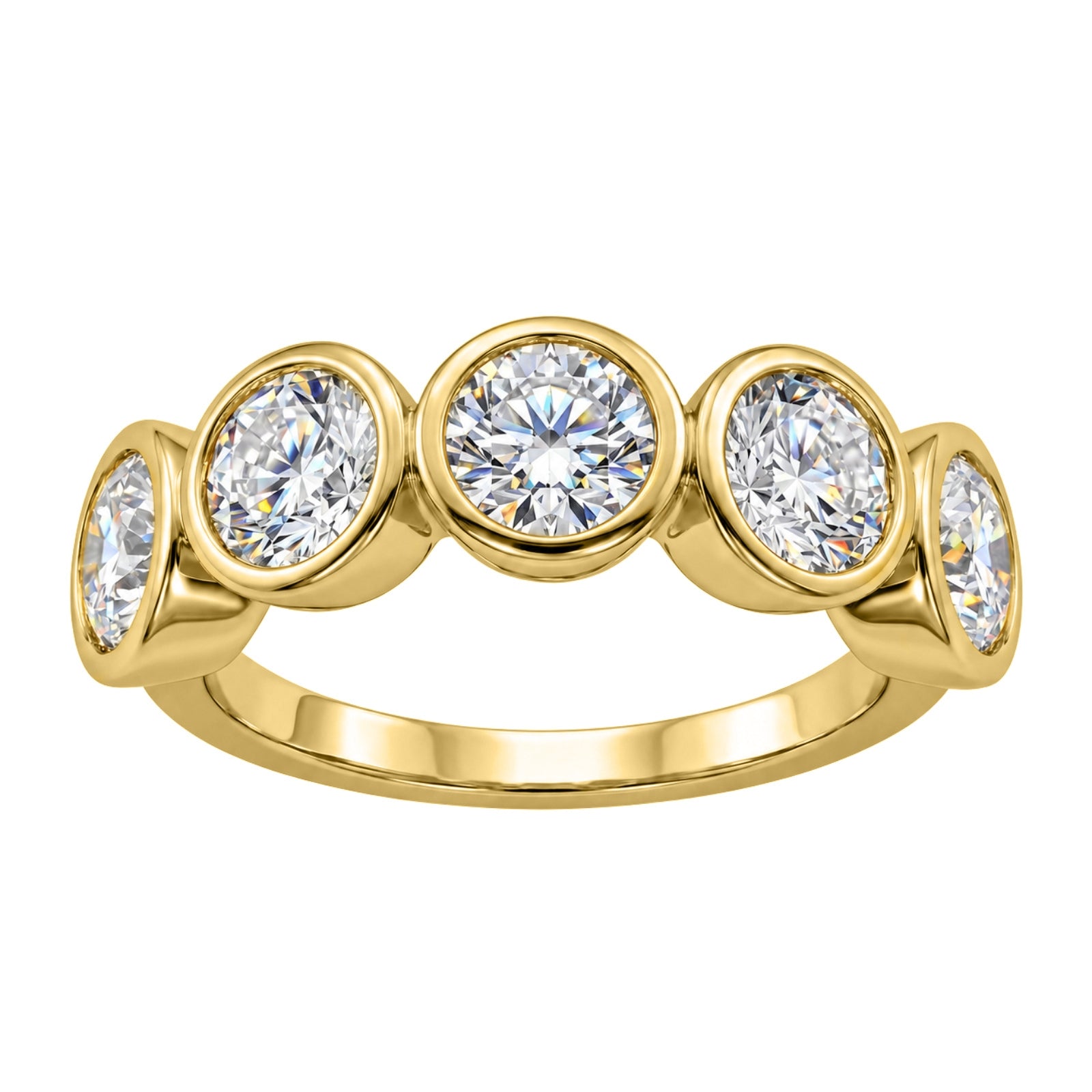 3.00 Carat T.W. Round-cut Lab Grown Diamond (F/VS+) 14K Gold Bezel Set 5 Stone Band Ring