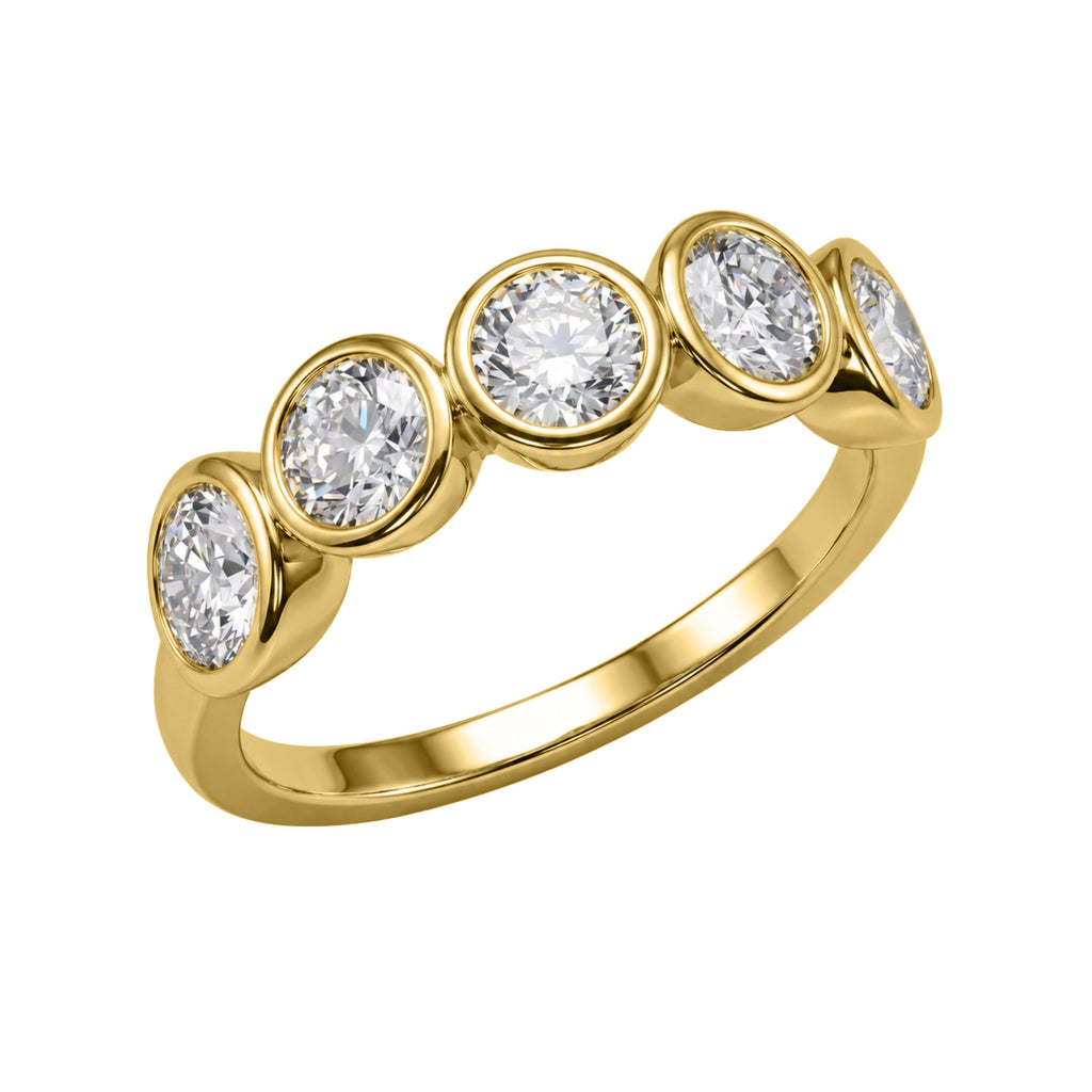 3.00 Carat T.W. Round-cut Lab Grown Diamond (F/VS+) 14K Gold Bezel Set 5 Stone Band Ring