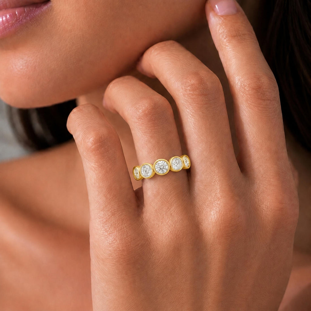Diamonair 5 Stone Bezel Ring set - Lab Grown Diamond 14K Gold 5 Stone Bezel Ring