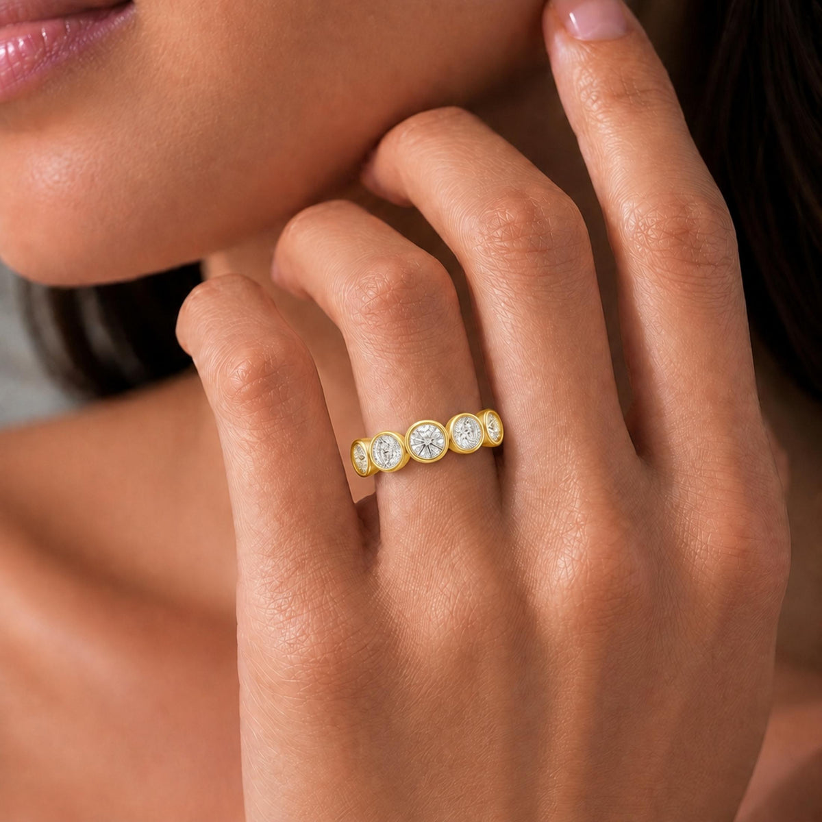 Diamonair 5 Stone Bezel Ring set - Lab Grown Diamond 14K Gold 5 Stone Bezel Ring