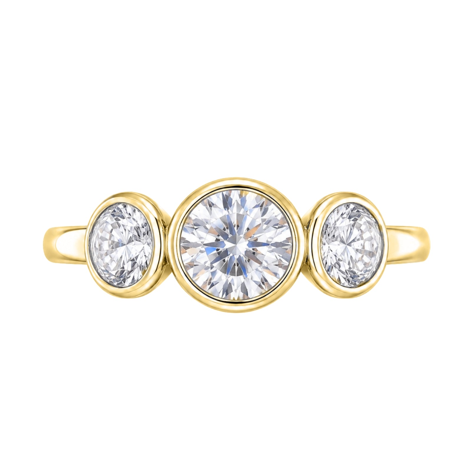 2.50 Carat T.W. Round-cut Lab Grown Diamond (F/VS+) 14K Gold Bezel Set 3 Stone Ring
