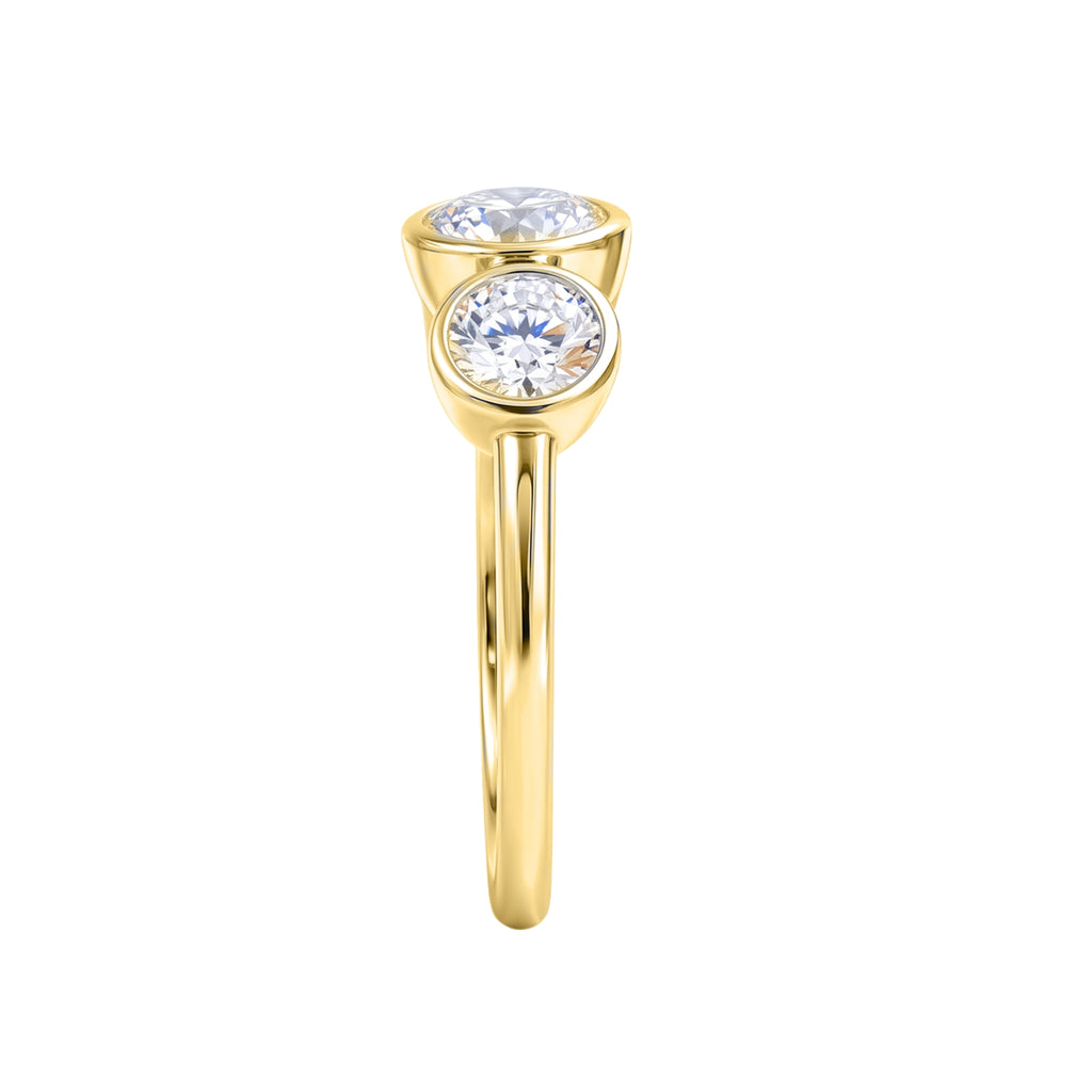 2.50 Carat T.W. Round-cut Lab Grown Diamond (F/VS+) 14K Gold Bezel Set 3 Stone Ring