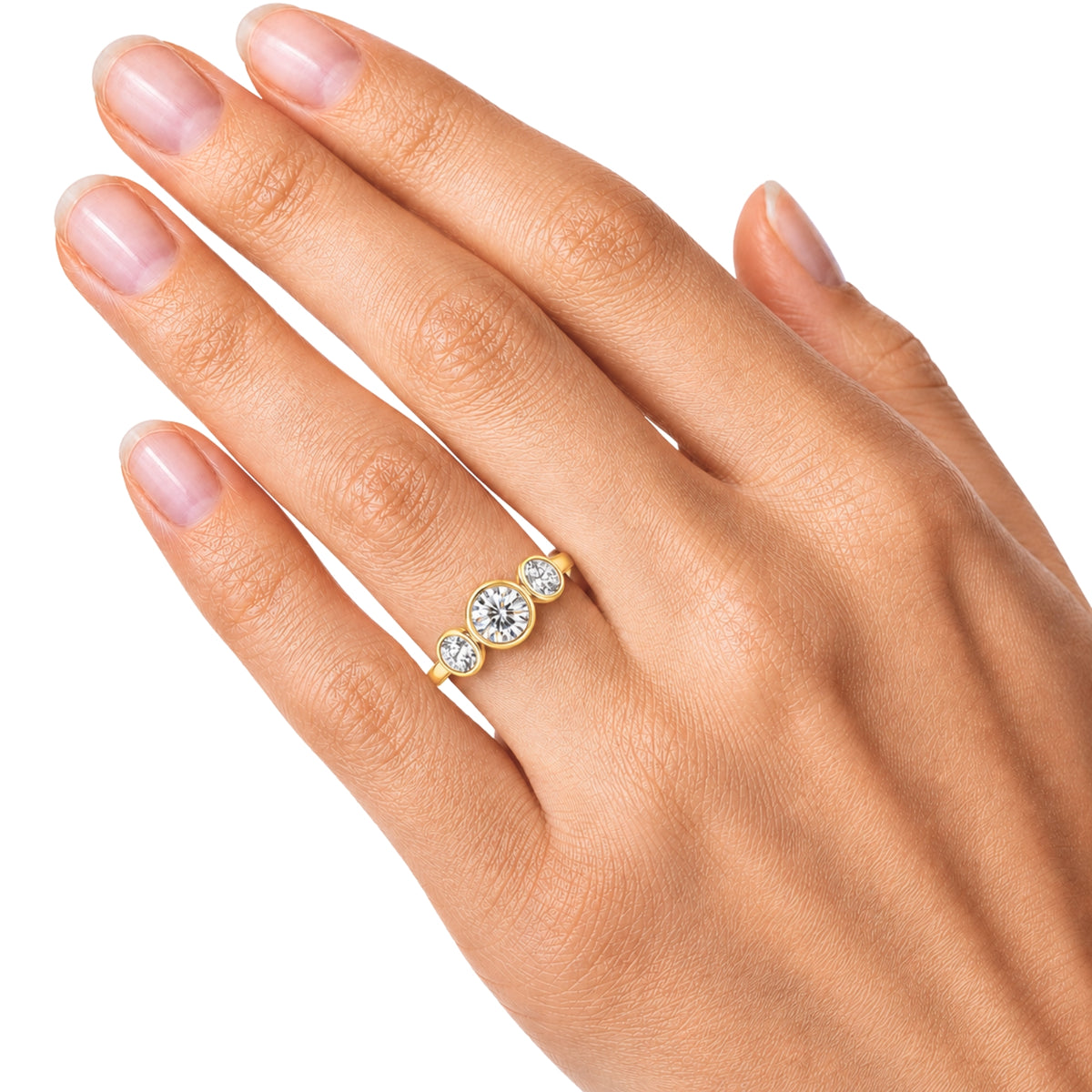 2.50 Carat T.W. Round-cut Lab Grown Diamond (F/VS+) 14K Gold Bezel Set 3 Stone Ring