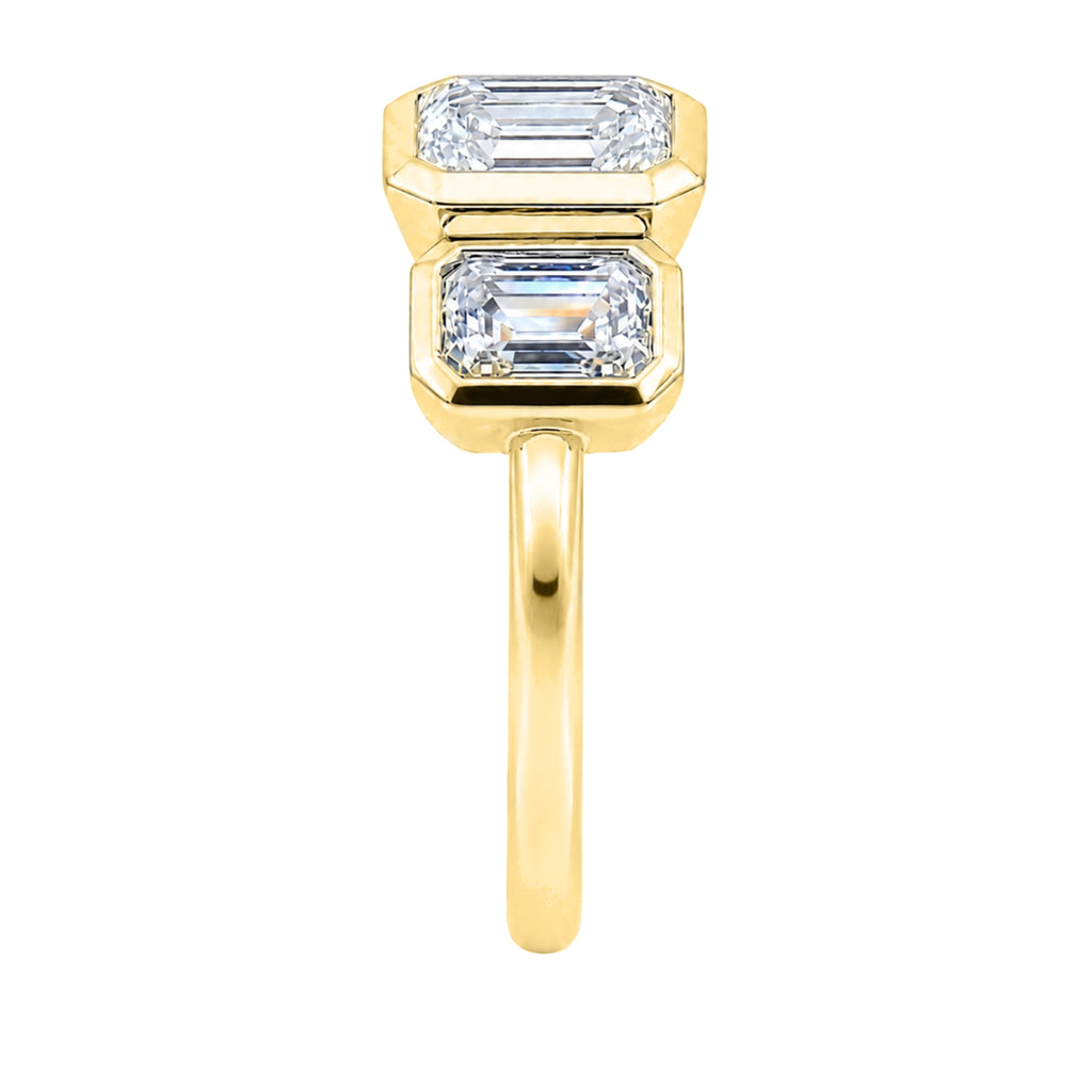 2.50 Carat T.W. Emerald-cut Lab Grown Diamond (F/VS+) 14K Gold Bezel Set 3 Stone Ring