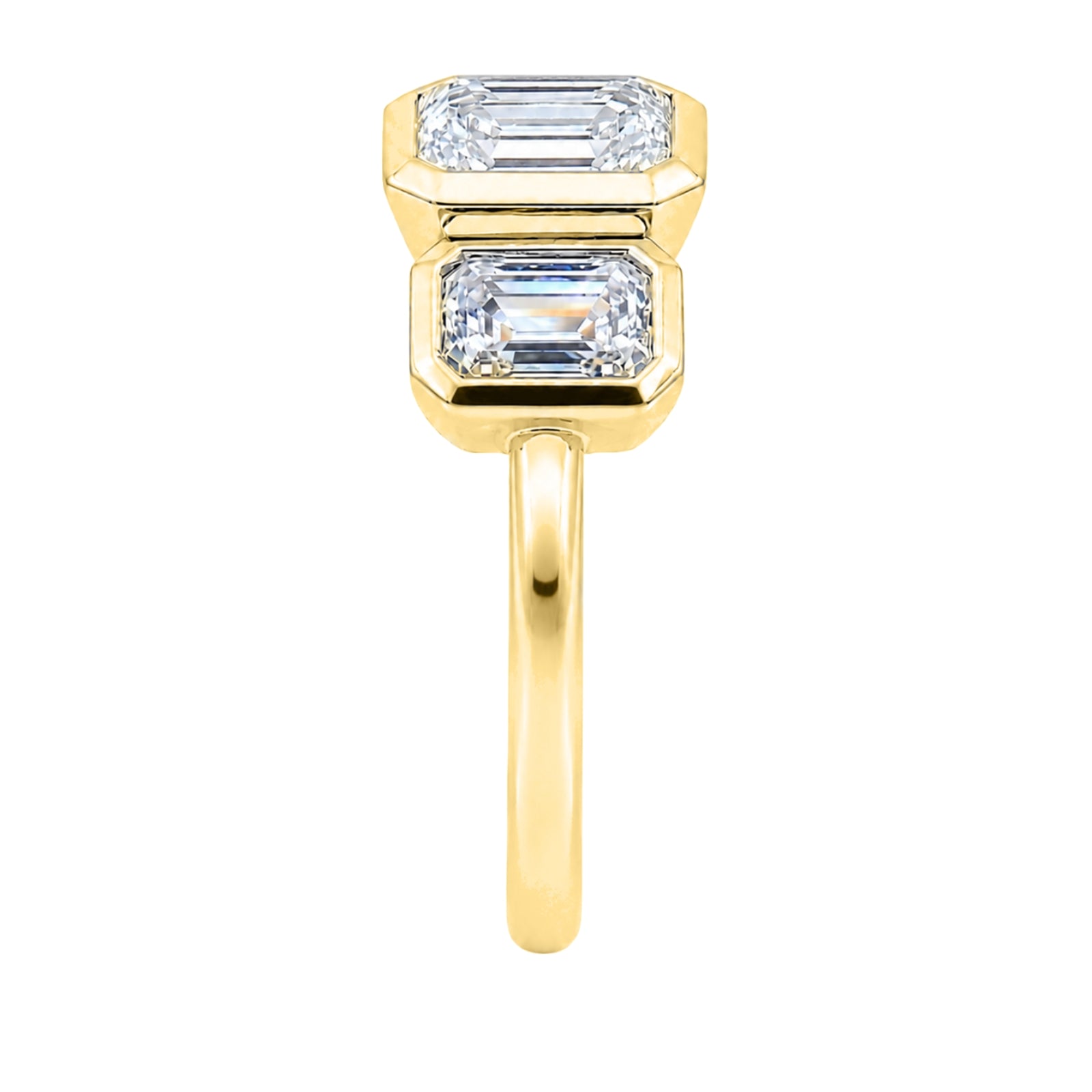 2.50 Carat T.W. Emerald-cut Lab Grown Diamond (F/VS+) 14K Gold Bezel Set 3 Stone Ring