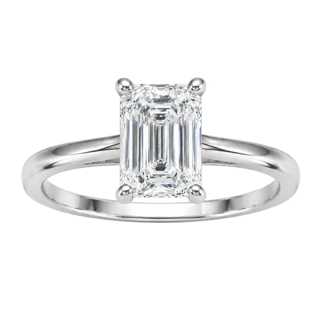 Diamonair Emerald solitaire ring 14K White Gold 6.00 CT Size 11